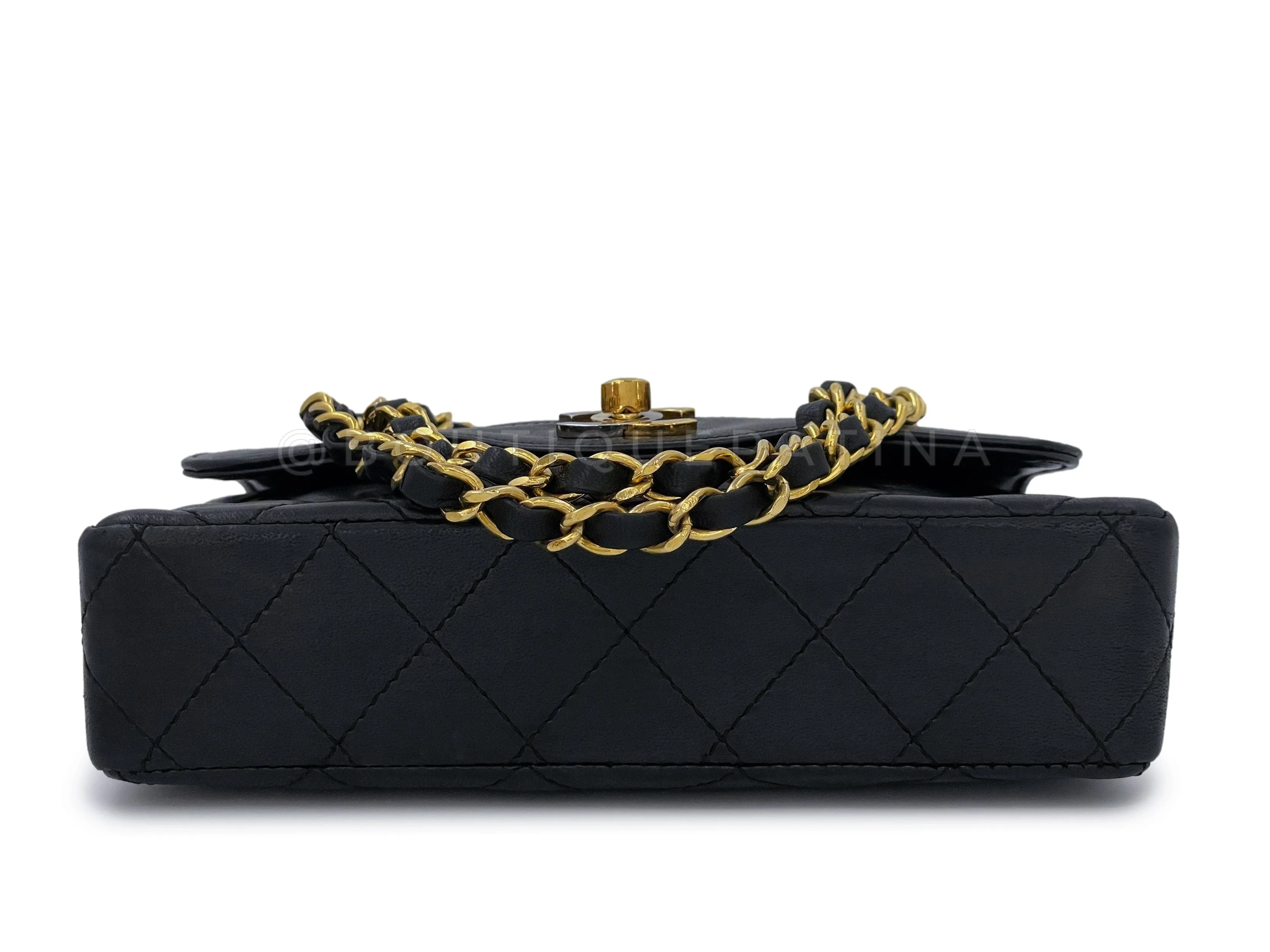 Chanel 1988 Black Two-Tone MiniQuilted Flap Bag 24k GHW Convertible Lambskin