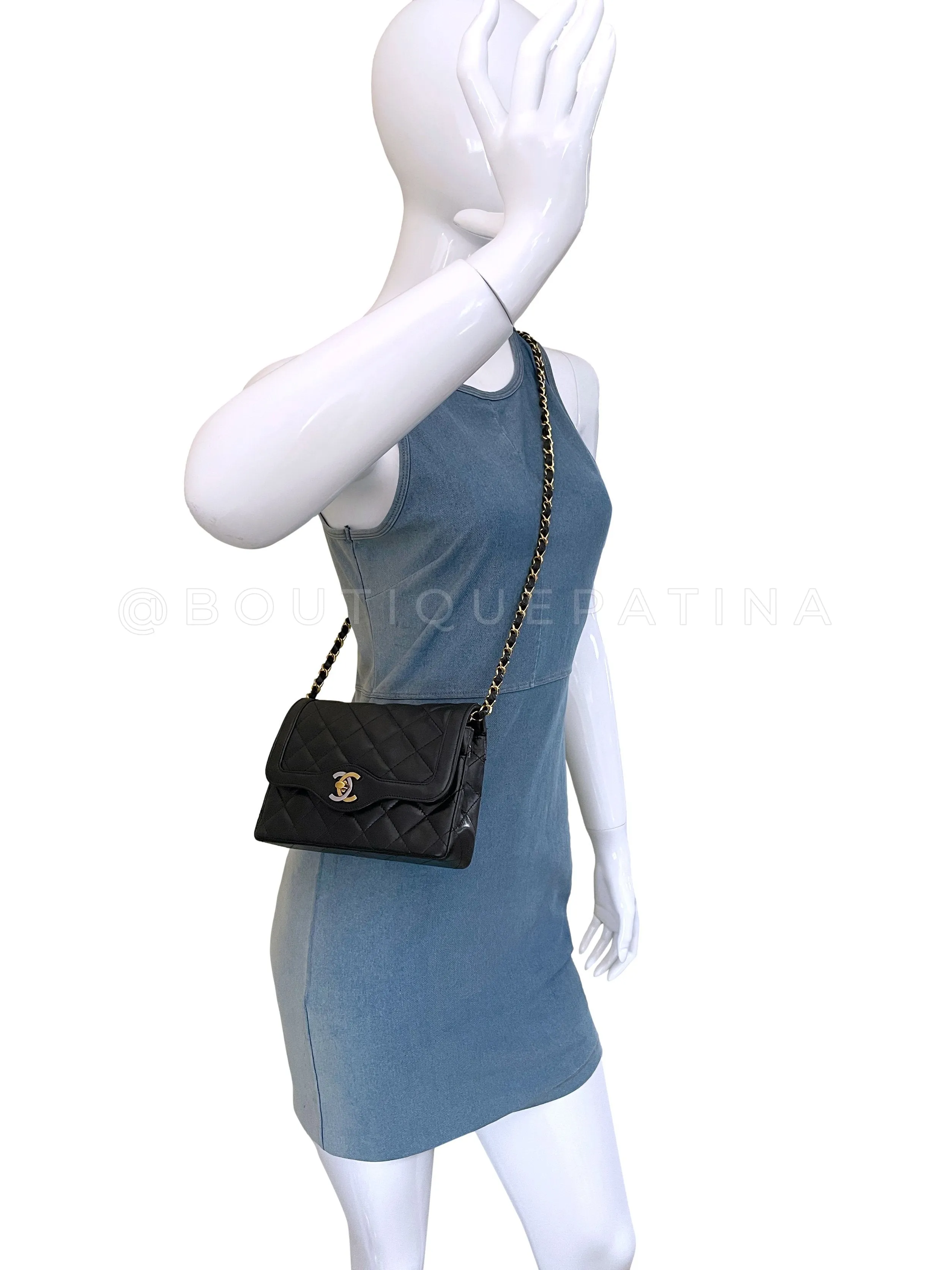 Chanel 1988 Black Two-Tone MiniQuilted Flap Bag 24k GHW Convertible Lambskin