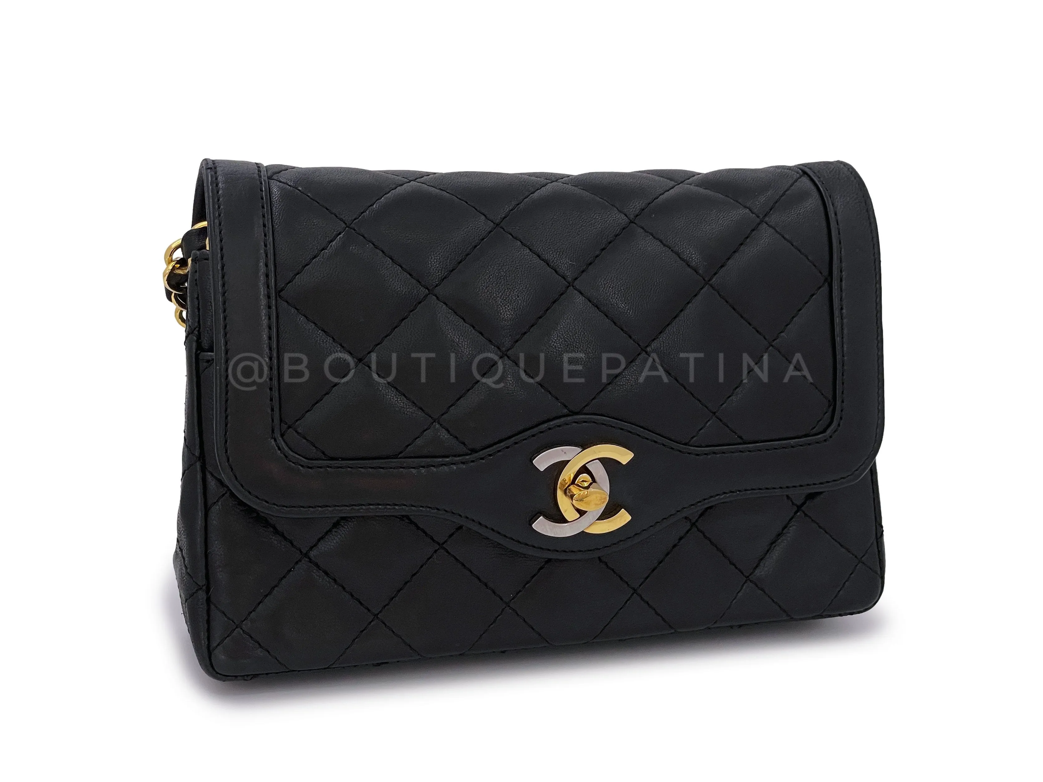 Chanel 1988 Black Two-Tone MiniQuilted Flap Bag 24k GHW Convertible Lambskin