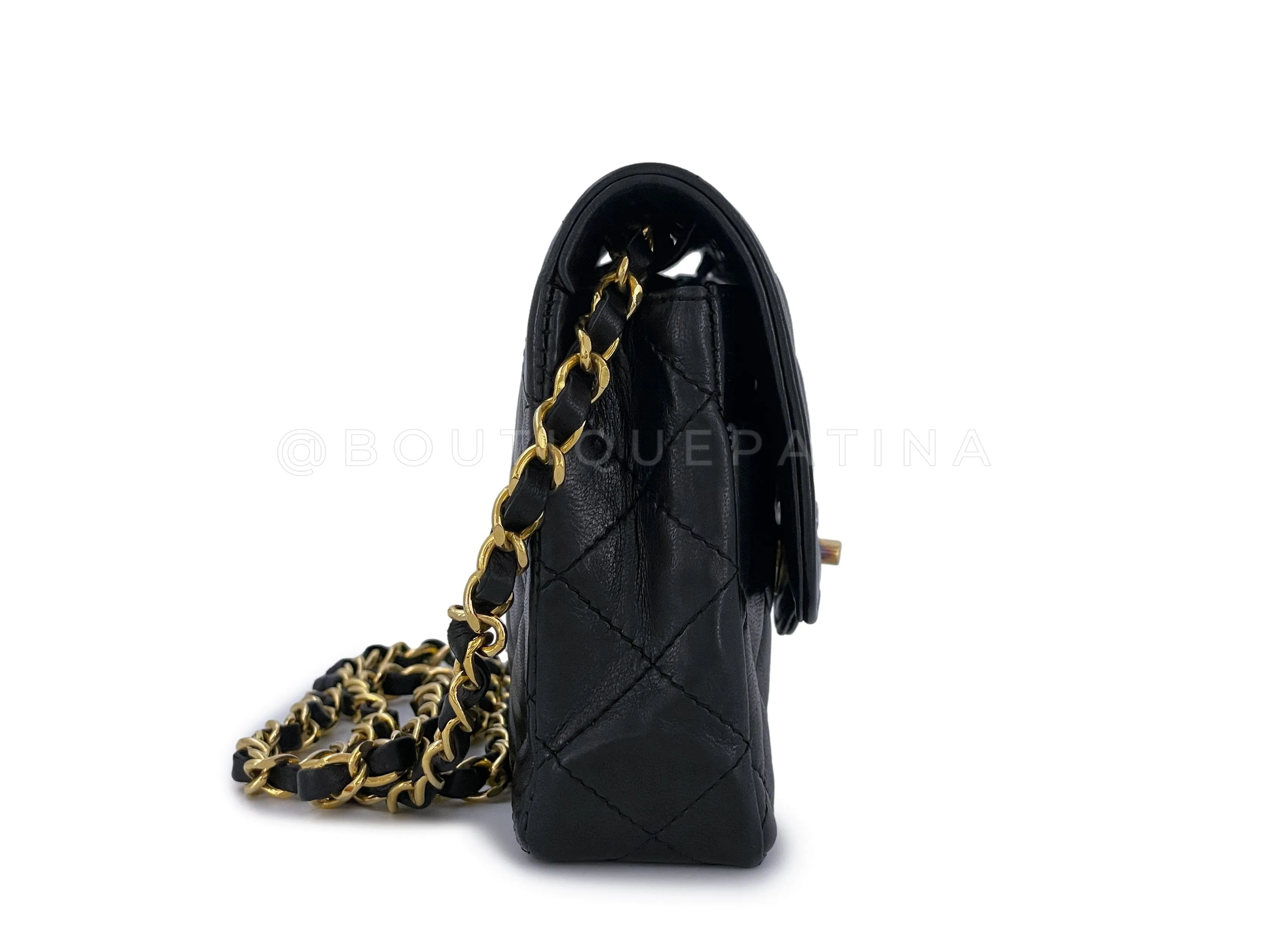 Chanel 1988 Black Two-Tone MiniQuilted Flap Bag 24k GHW Convertible Lambskin