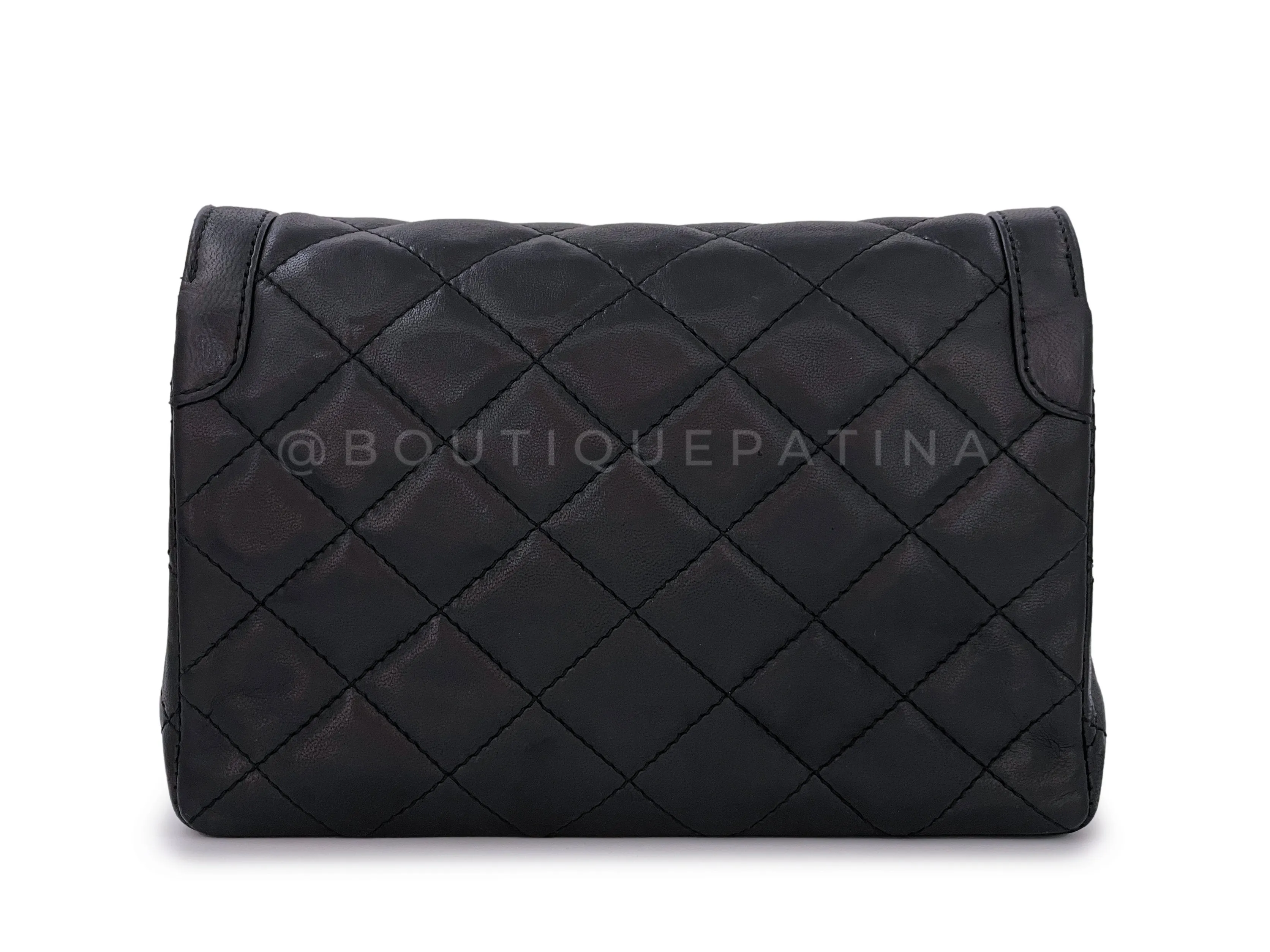 Chanel 1988 Black Two-Tone MiniQuilted Flap Bag 24k GHW Convertible Lambskin
