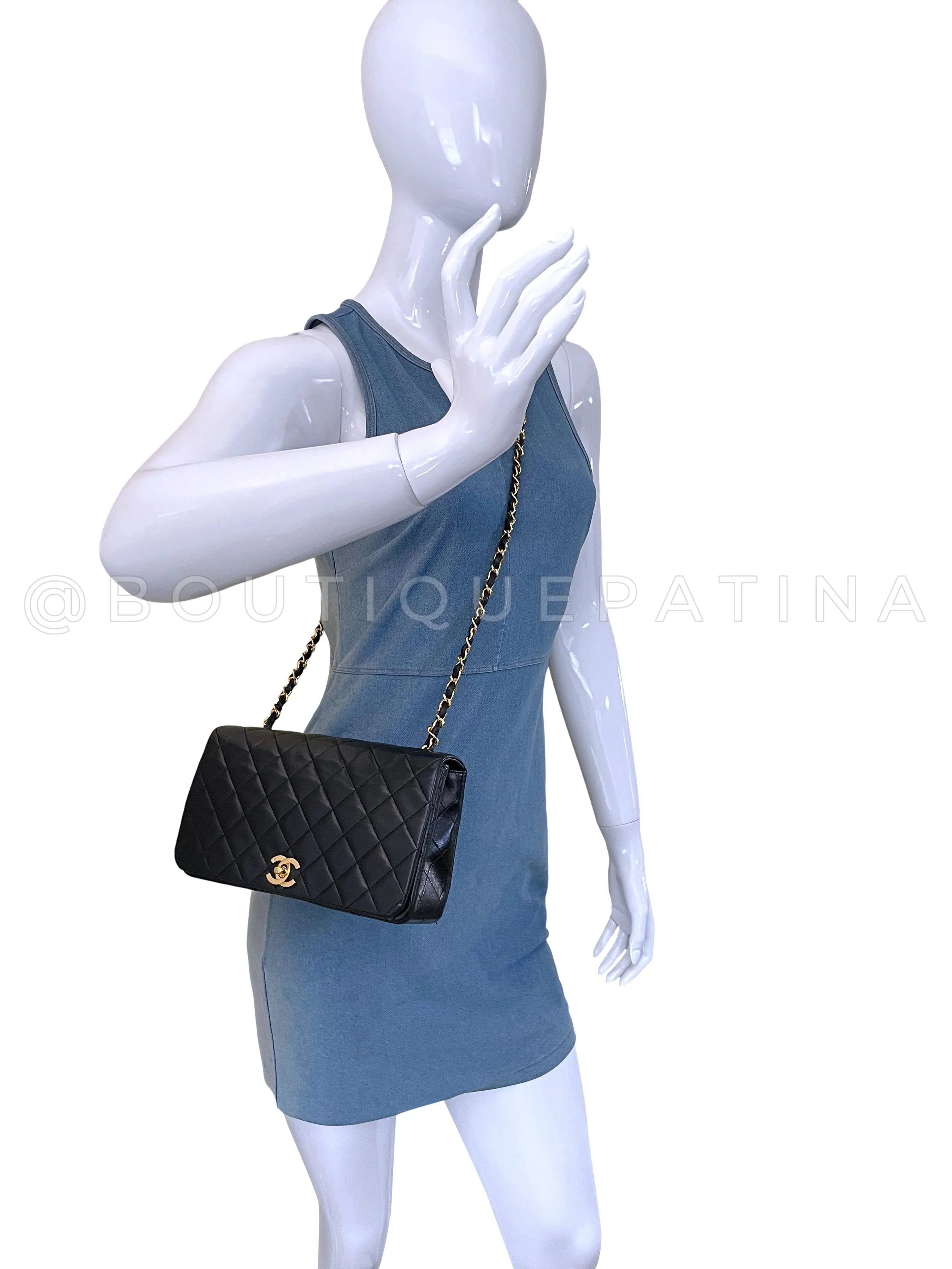 Chanel 1989 Vintage Black Full Flap Bag 24k GHW Lambskin
