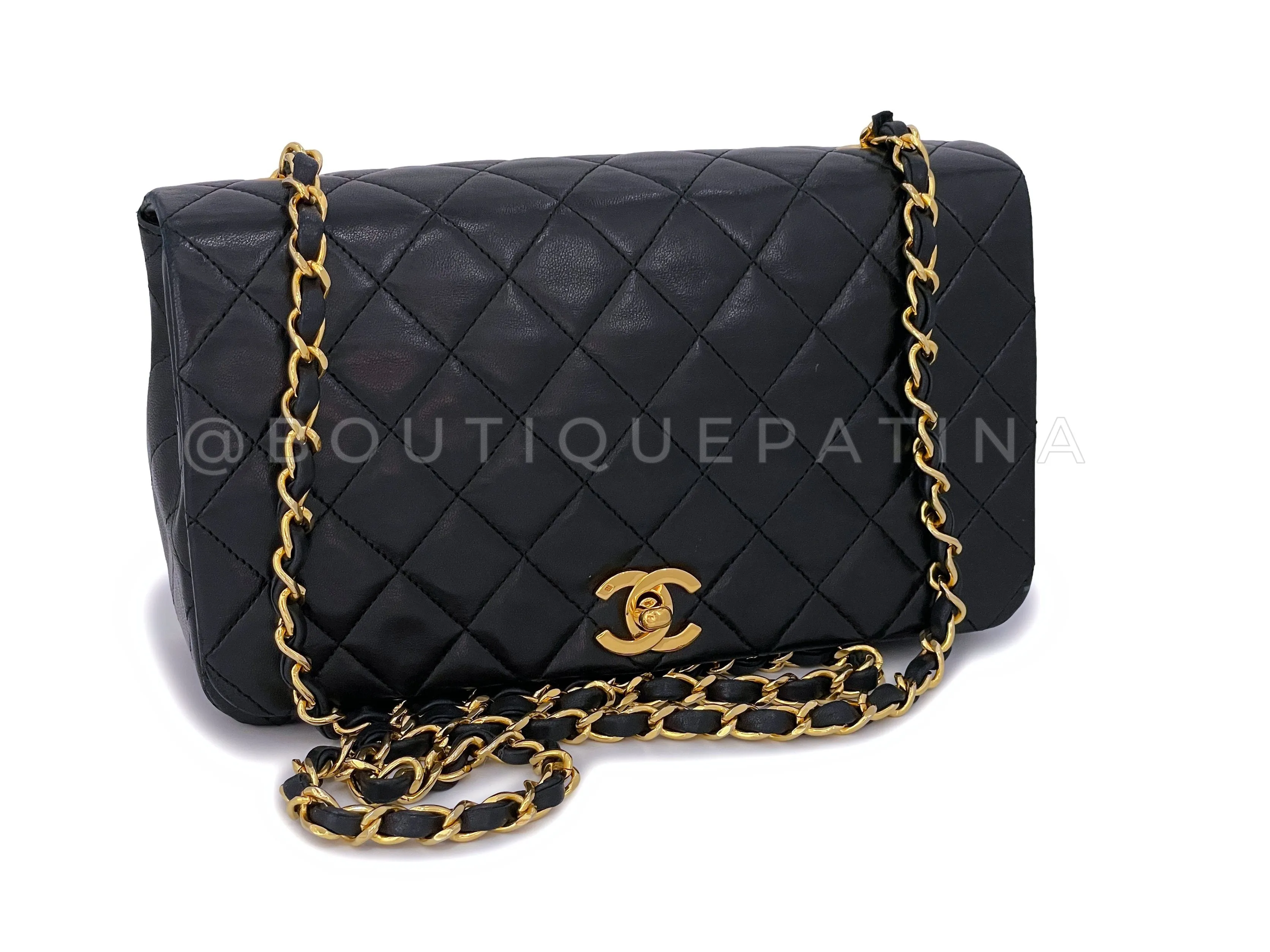 Chanel 1989 Vintage Black Full Flap Bag 24k GHW Lambskin