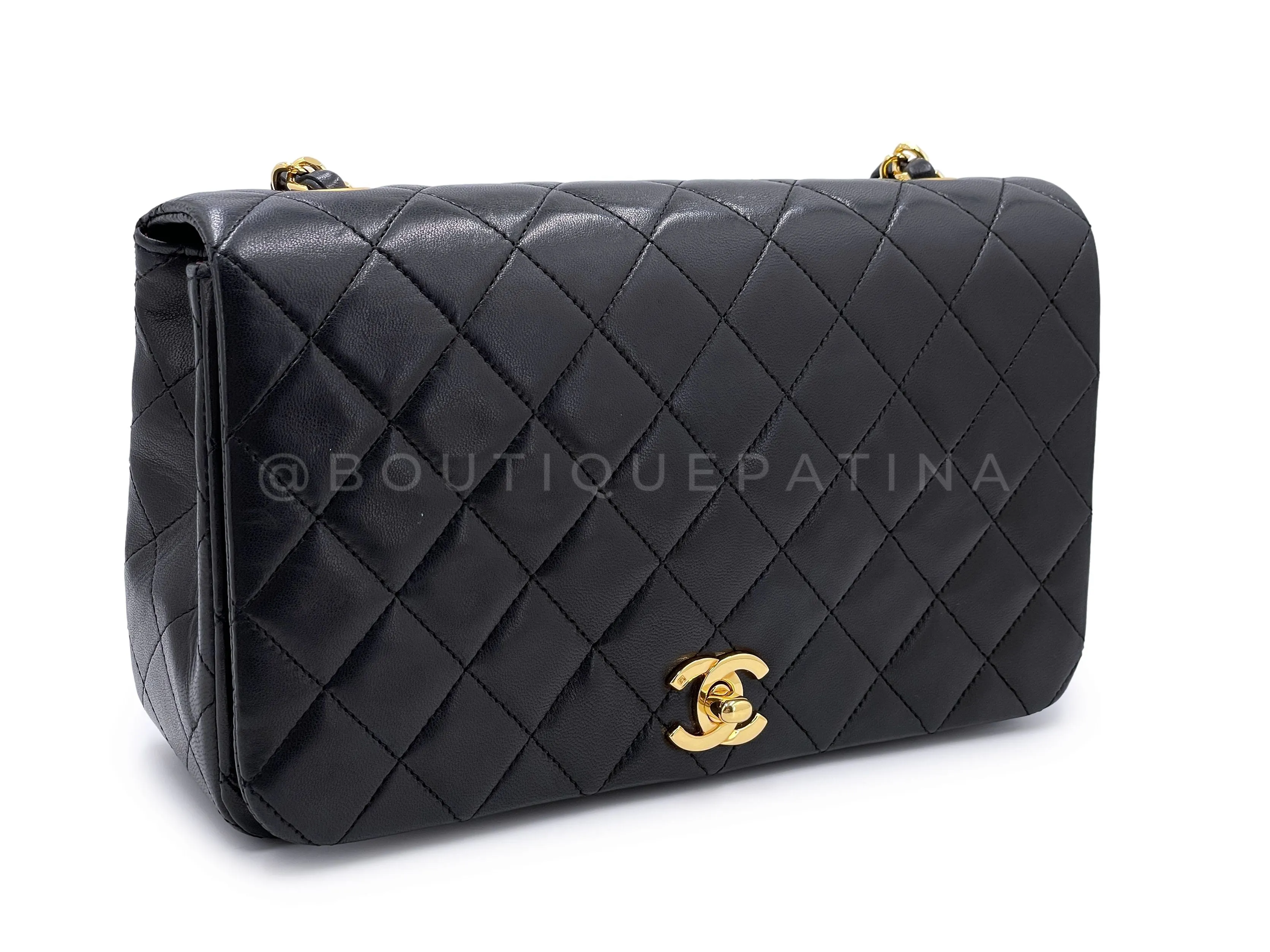 Chanel 1989 Vintage Black Full Flap Quilted Shoulder Bag 24k GHW Lambskin