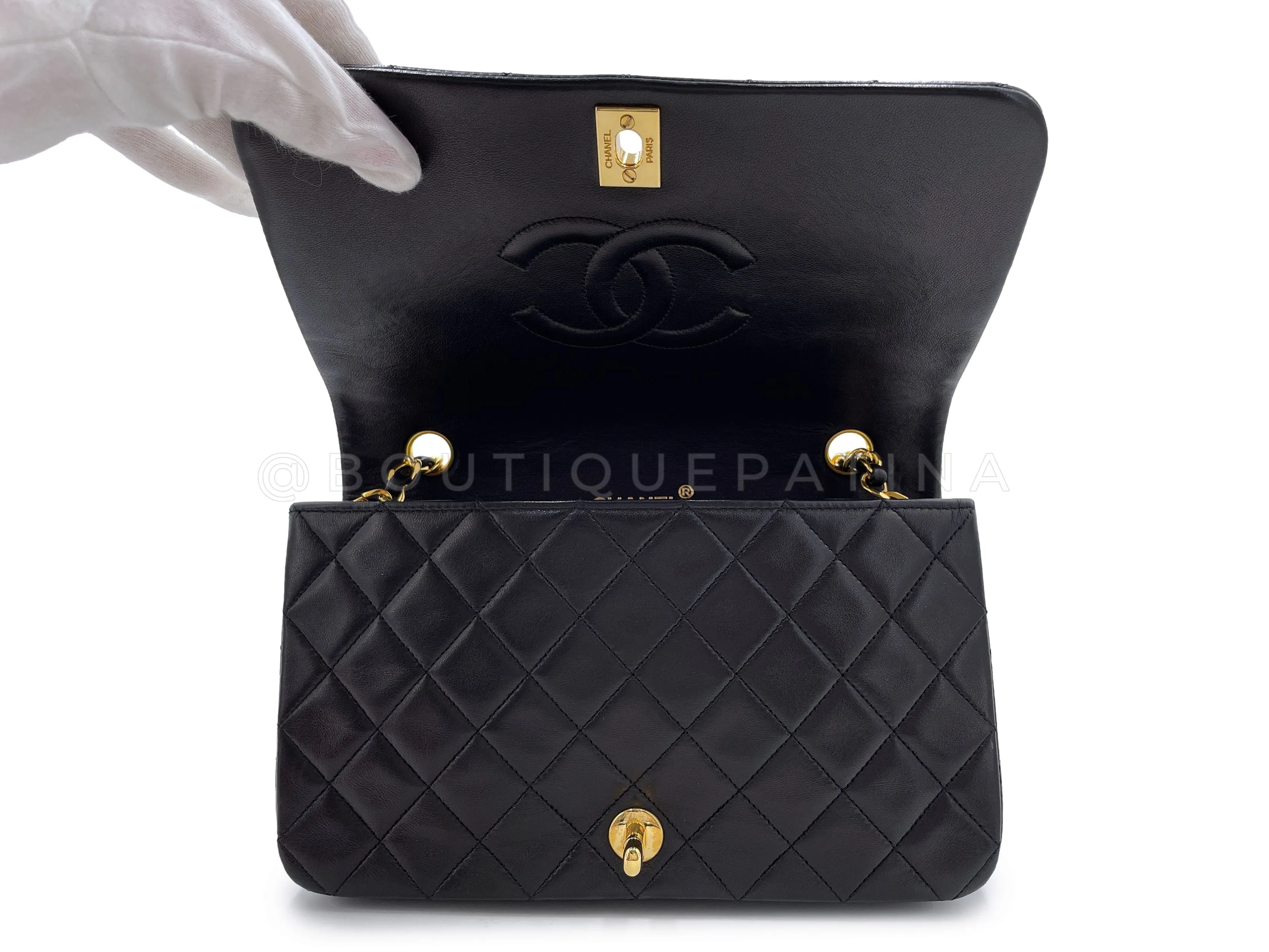 Chanel 1989 Vintage Black Full Flap Quilted Shoulder Bag 24k GHW Lambskin
