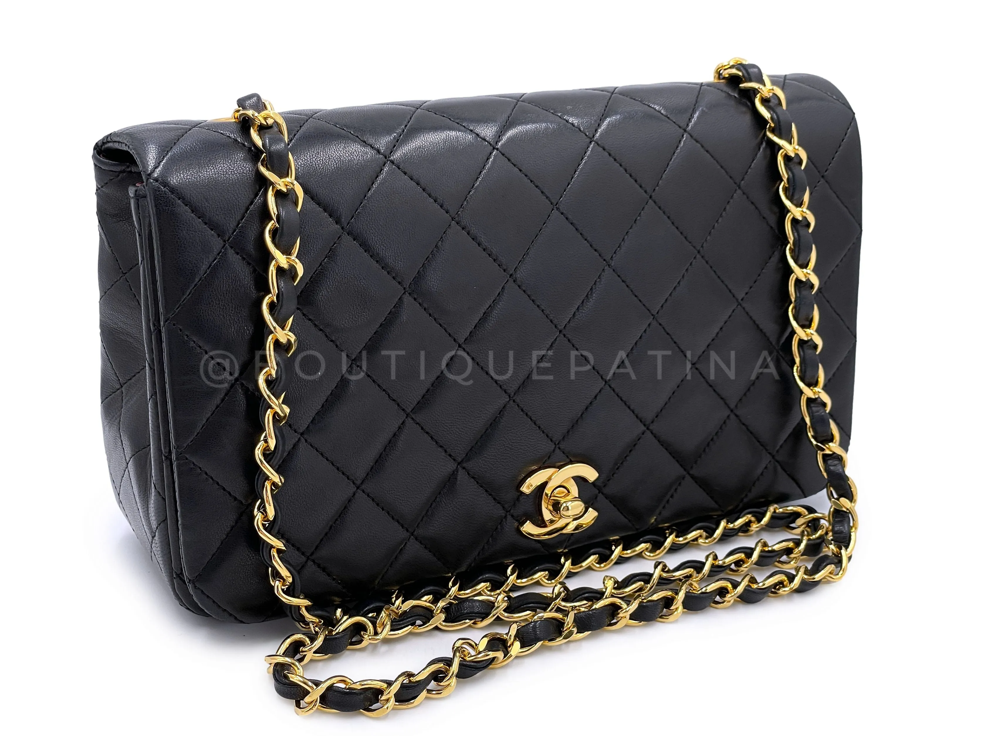 Chanel 1989 Vintage Black Full Flap Quilted Shoulder Bag 24k GHW Lambskin