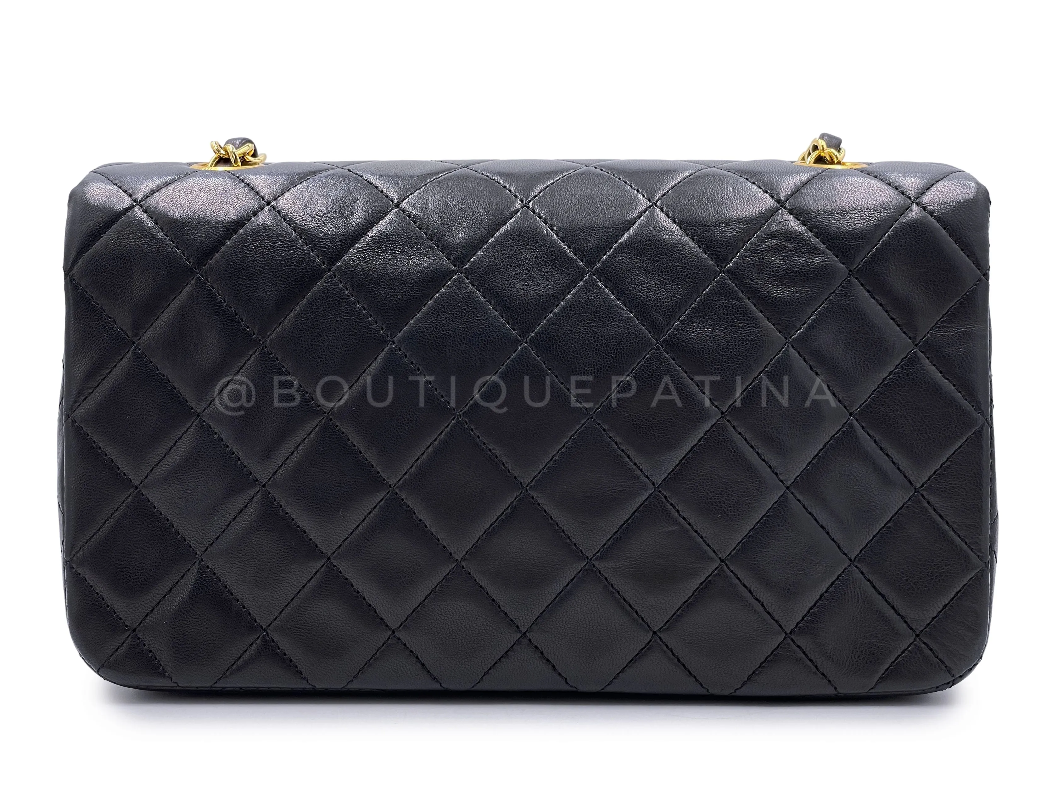 Chanel 1989 Vintage Black Full Flap Quilted Shoulder Bag 24k GHW Lambskin