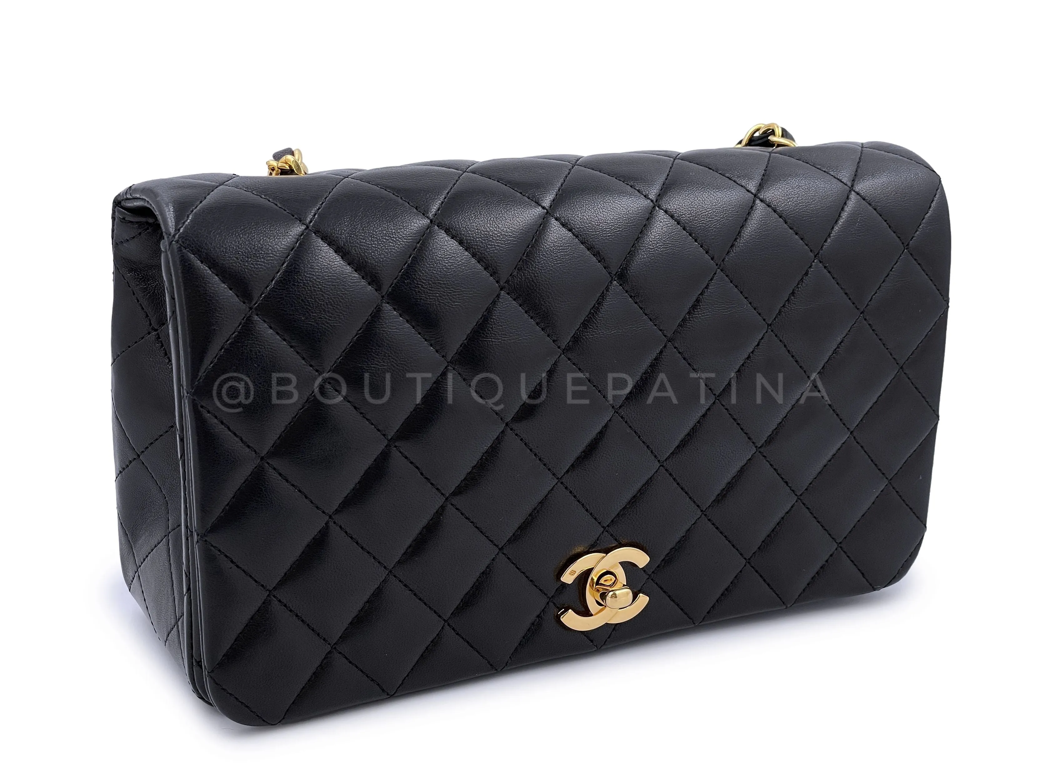 Chanel 1989 Vintage Black Lambskin Full Flap Bag 24k GHW