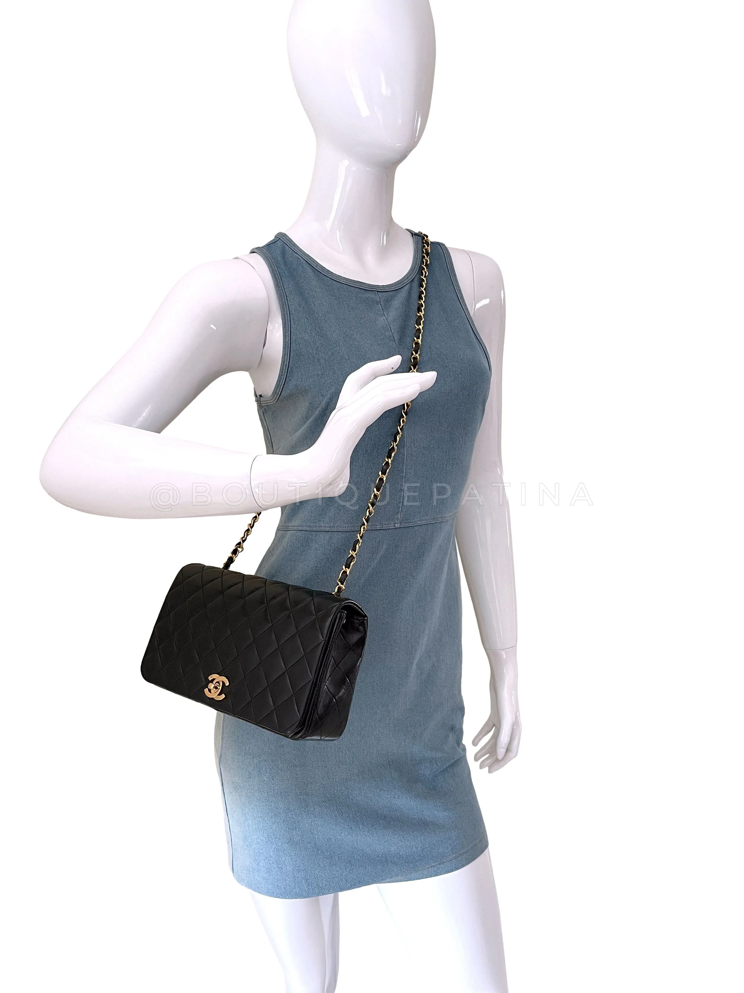 Chanel 1989 Vintage Black Lambskin Full Flap Bag 24k GHW