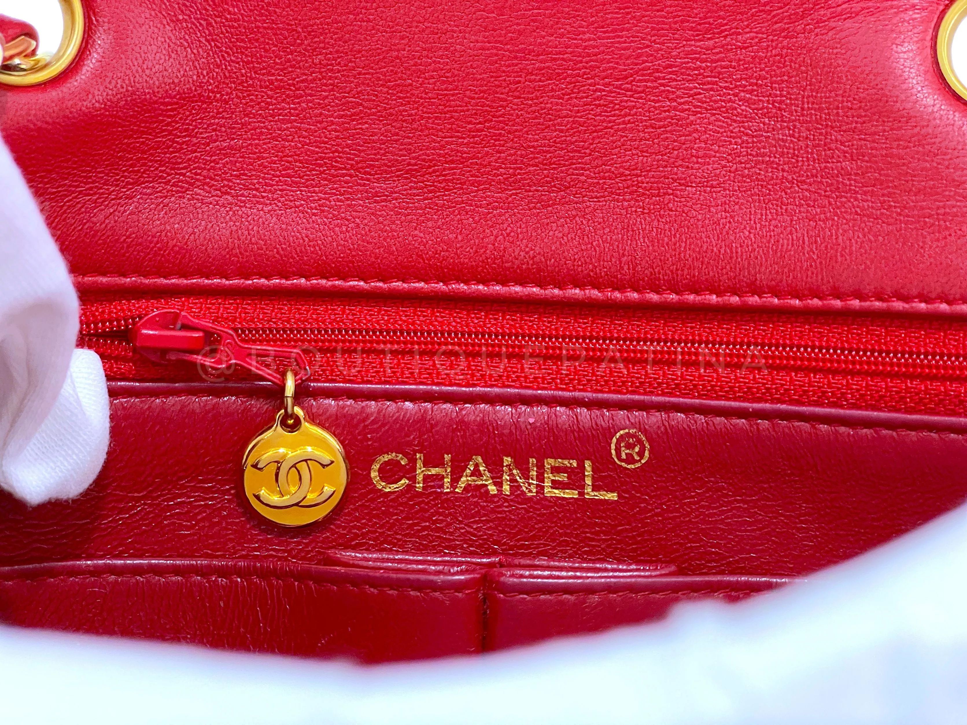 Chanel 1989 Vintage Red 20cm Mini Classic Flap Bag 24k GHW