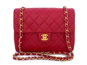 Chanel 1989 Vintage Red 20cm Mini Classic Flap Bag 24k GHW Chanel 1989 Vintage Red 20cm Mini Classic Flap Bag 24k GHW