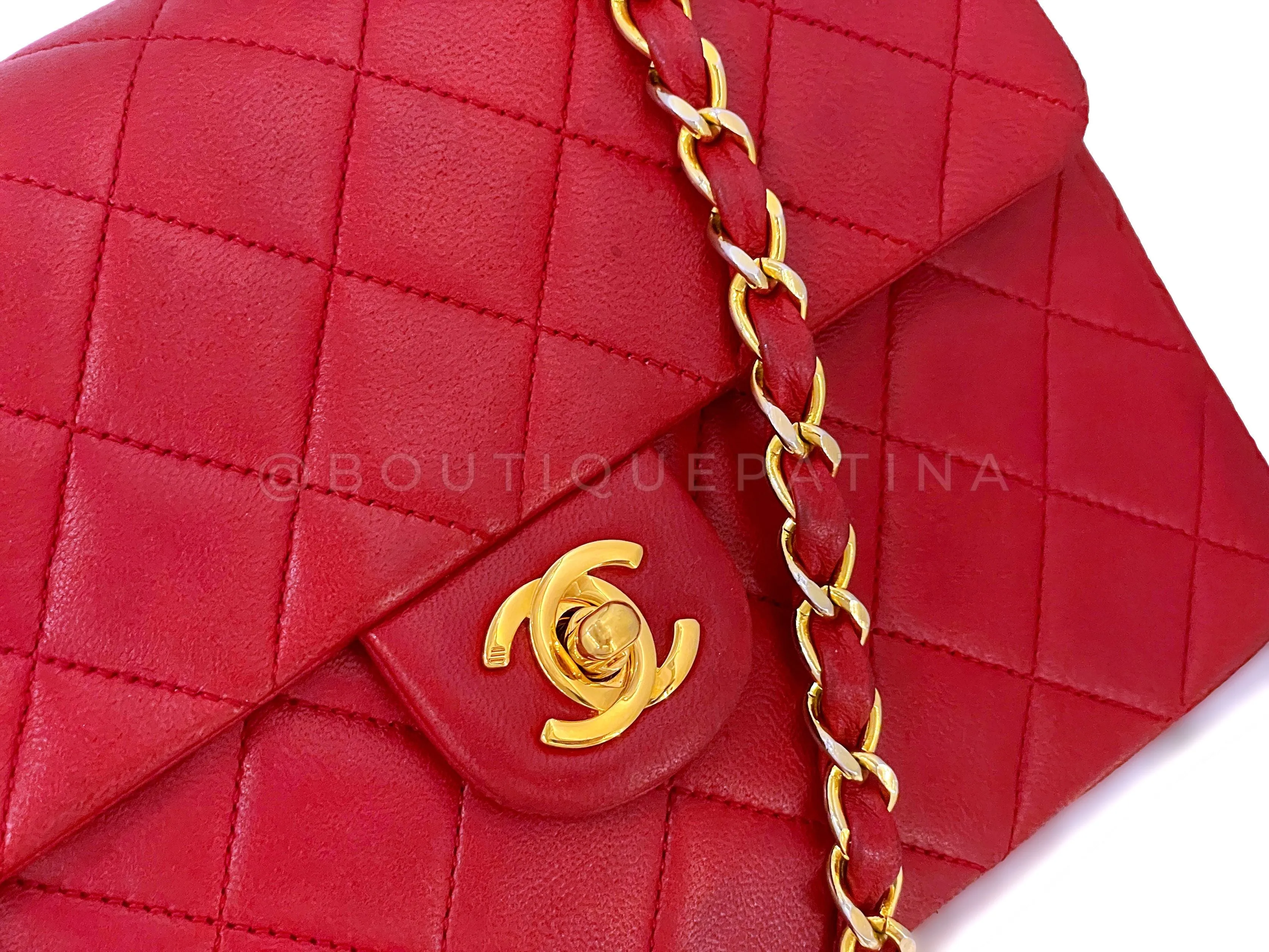 Chanel 1989 Vintage Red 20cm Mini Classic Flap Bag 24k GHW