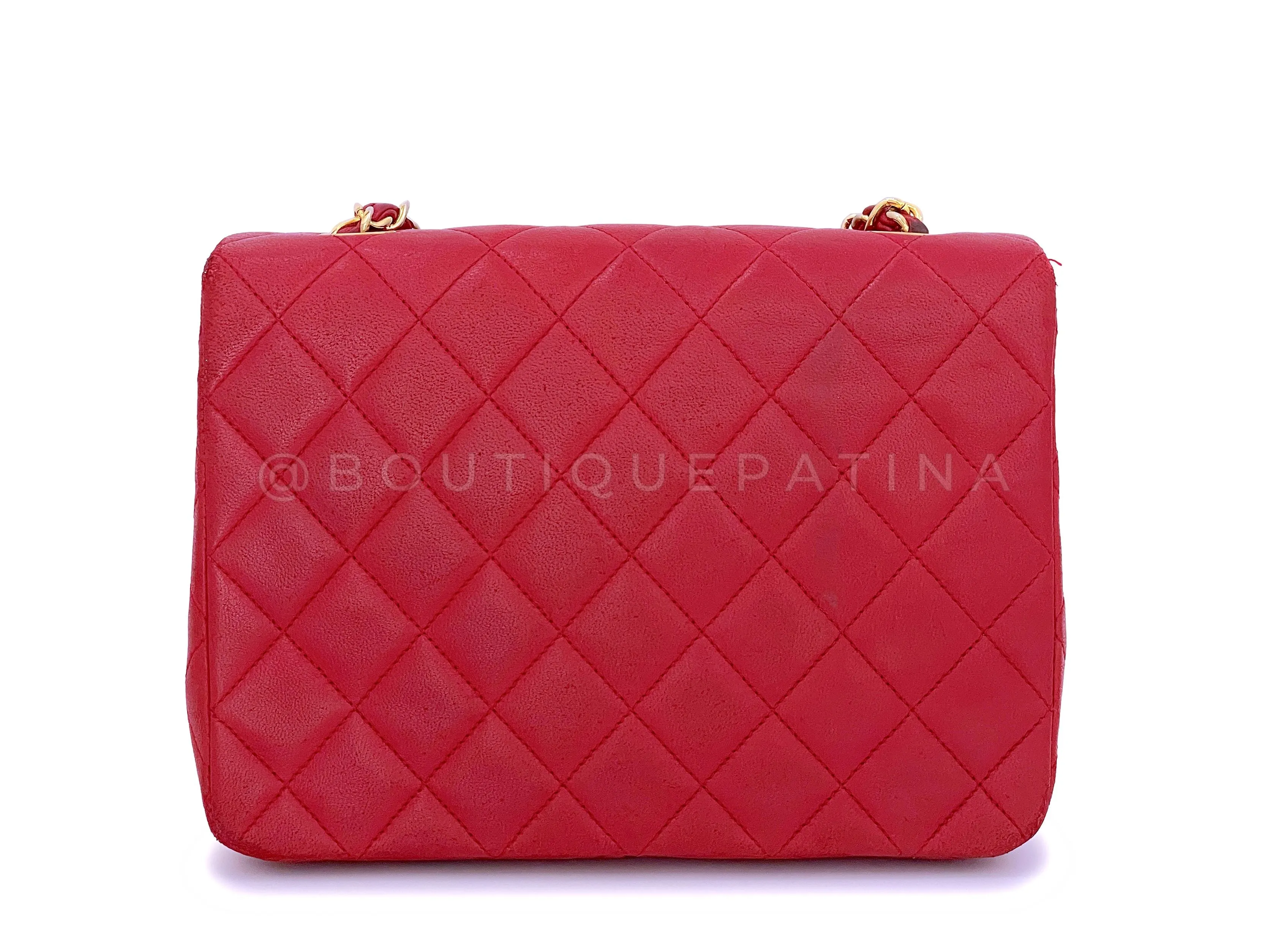 Chanel 1989 Vintage Red 20cm Mini Classic Flap Bag 24k GHW