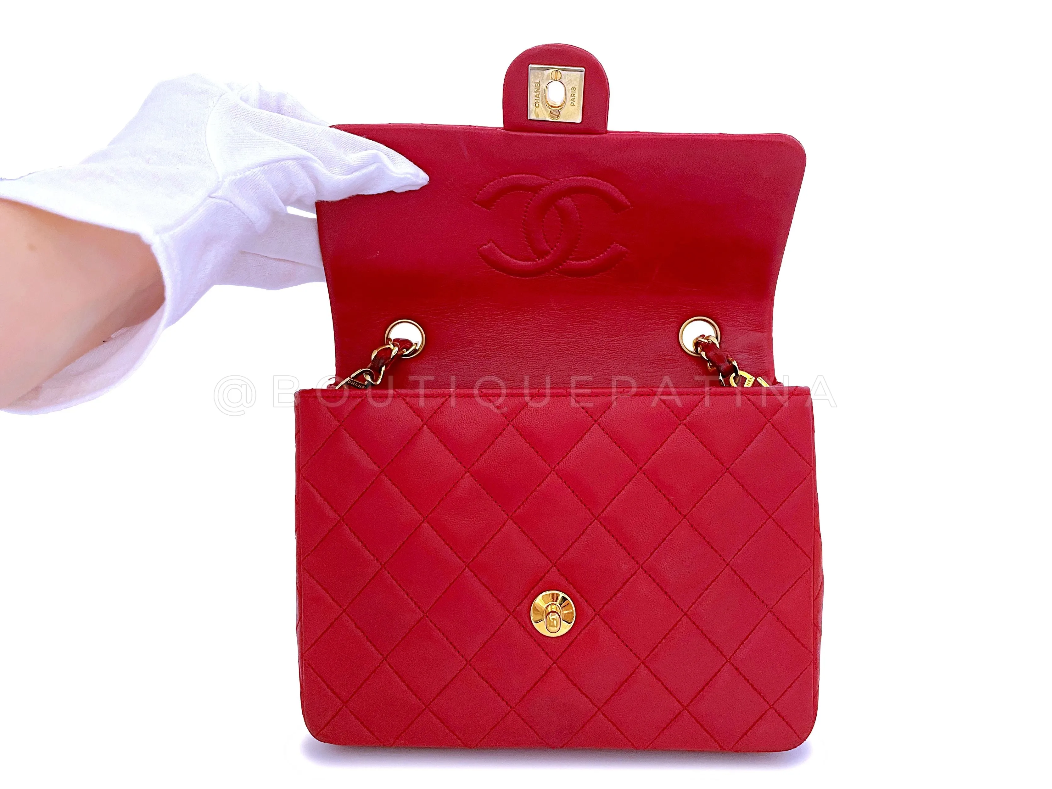 Chanel 1989 Vintage Red 20cm Mini Classic Flap Bag 24k GHW
