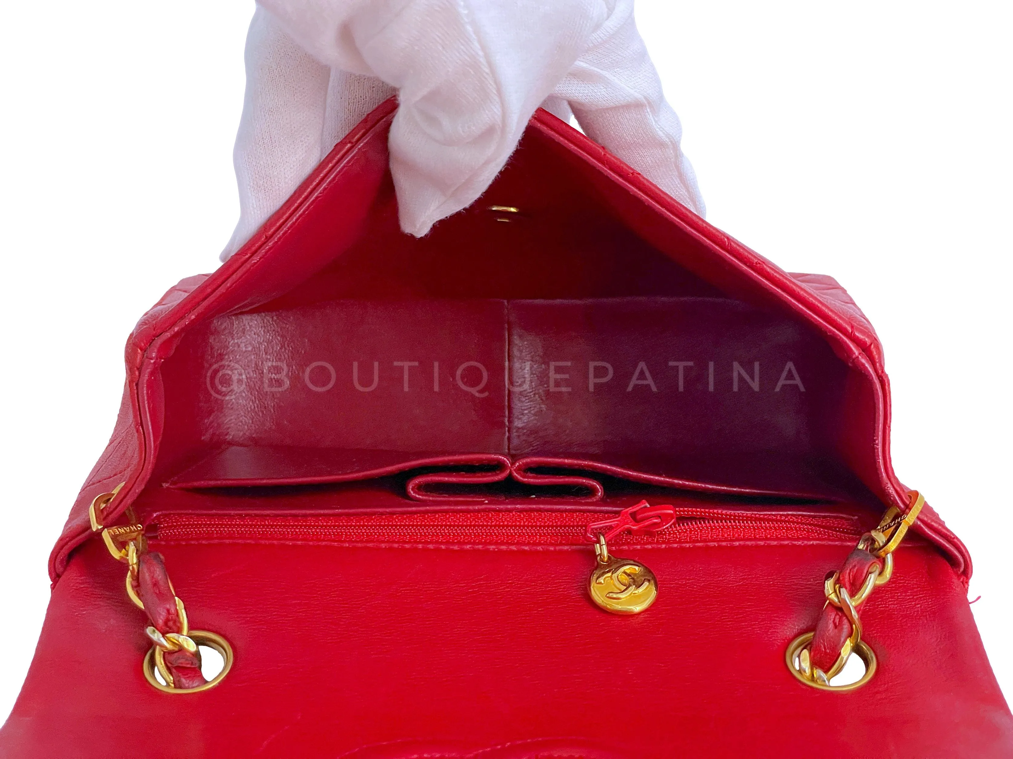 Chanel 1989 Vintage Red 20cm Mini Classic Flap Bag 24k GHW
