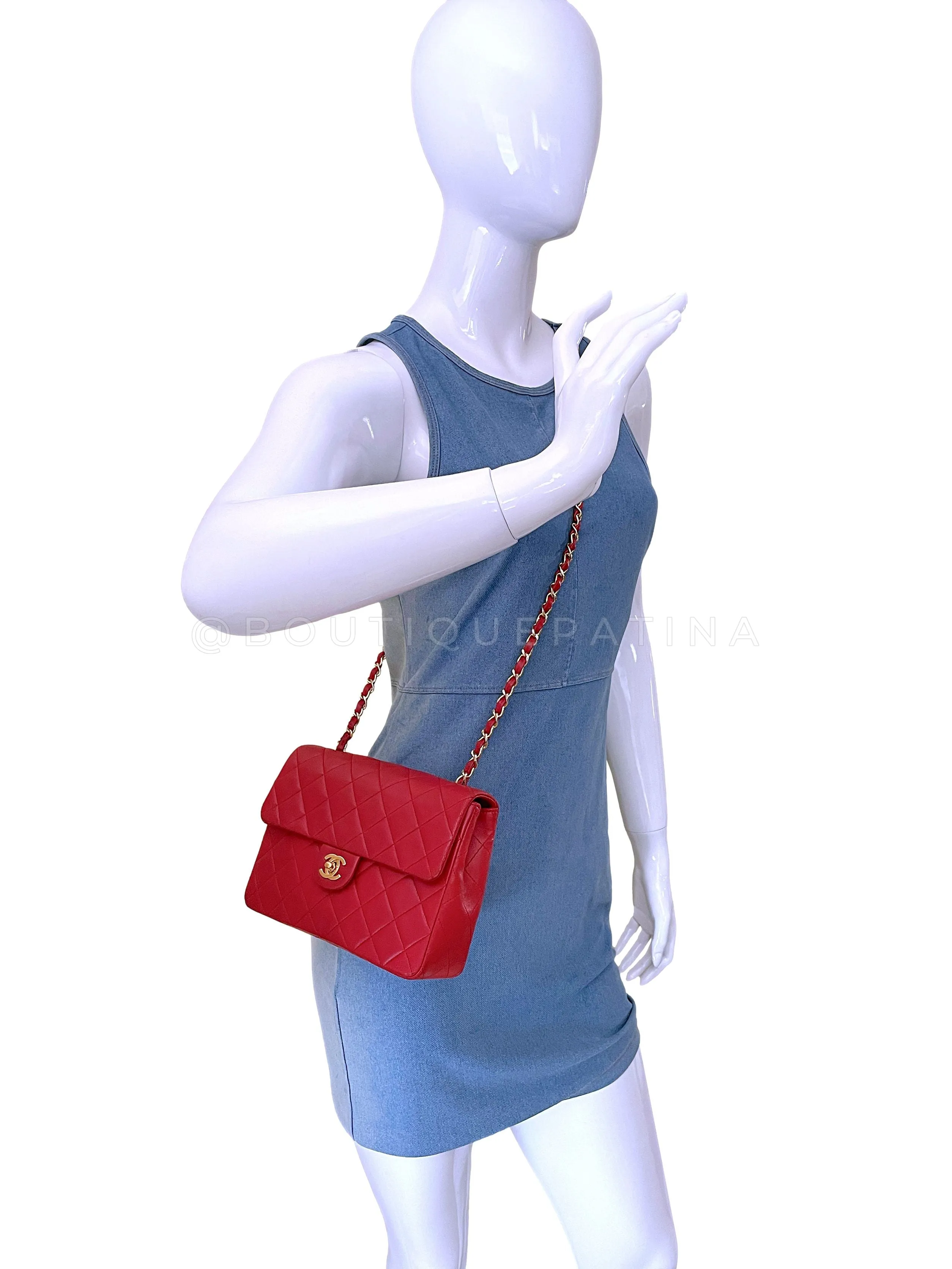 Chanel 1989 Vintage Red 20cm Mini Classic Flap Bag 24k GHW