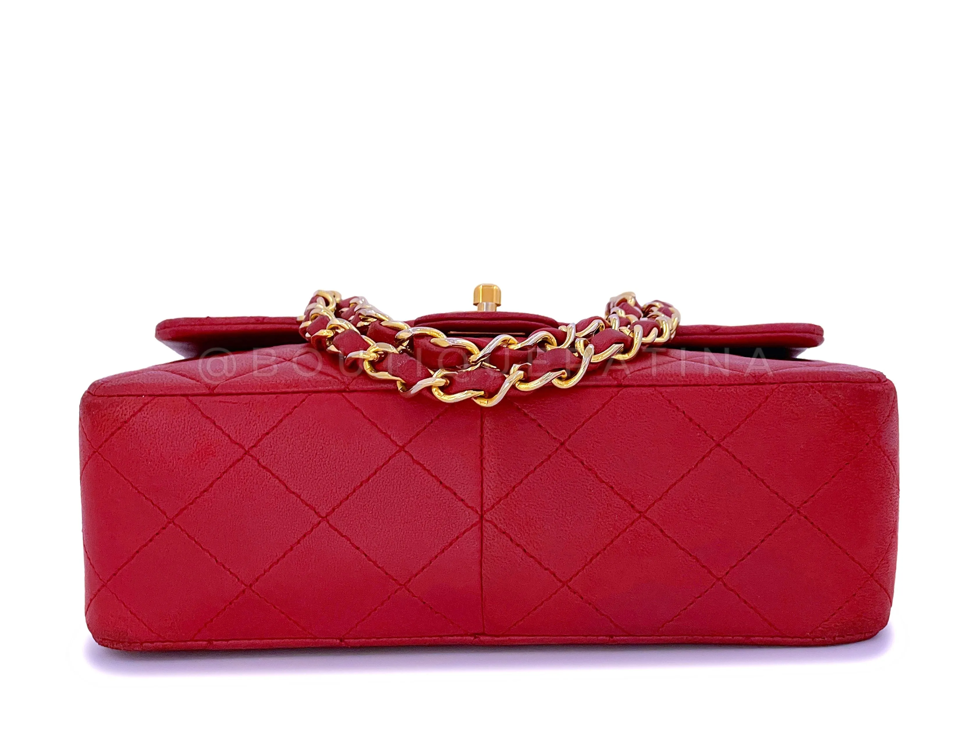 Chanel 1989 Vintage Red 20cm Mini Classic Flap Bag 24k GHW