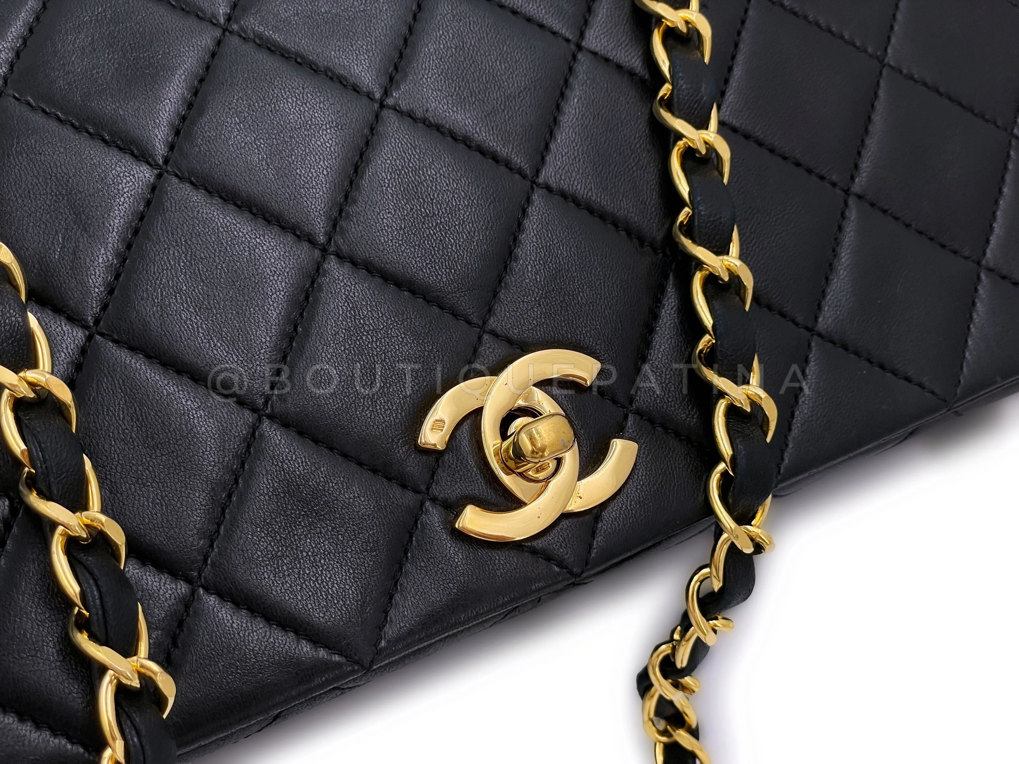 Chanel 1990 Vintage Black Full Flap Bag 24k GHW Lambskin