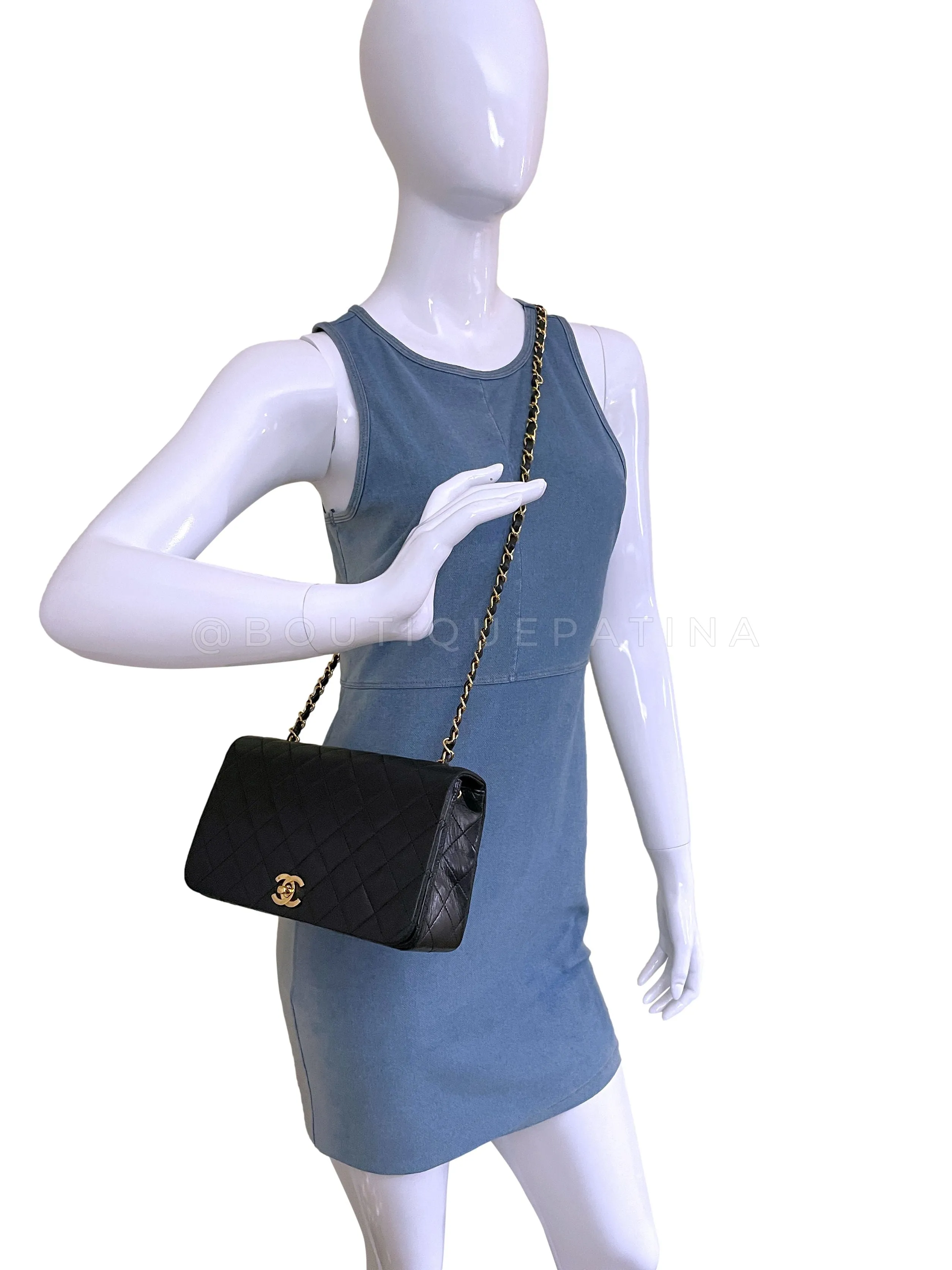 Chanel 1990 Vintage Black Full Flap Bag 24k GHW Lambskin
