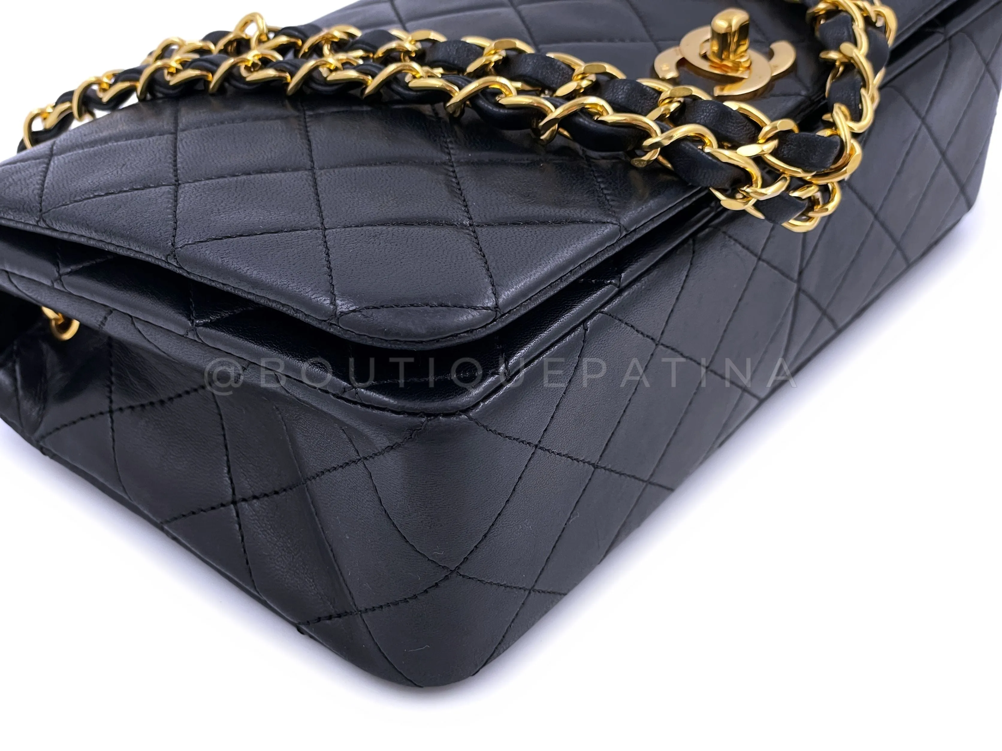 Chanel 1990 Vintage Black Full Flap Bag 24k GHW Lambskin