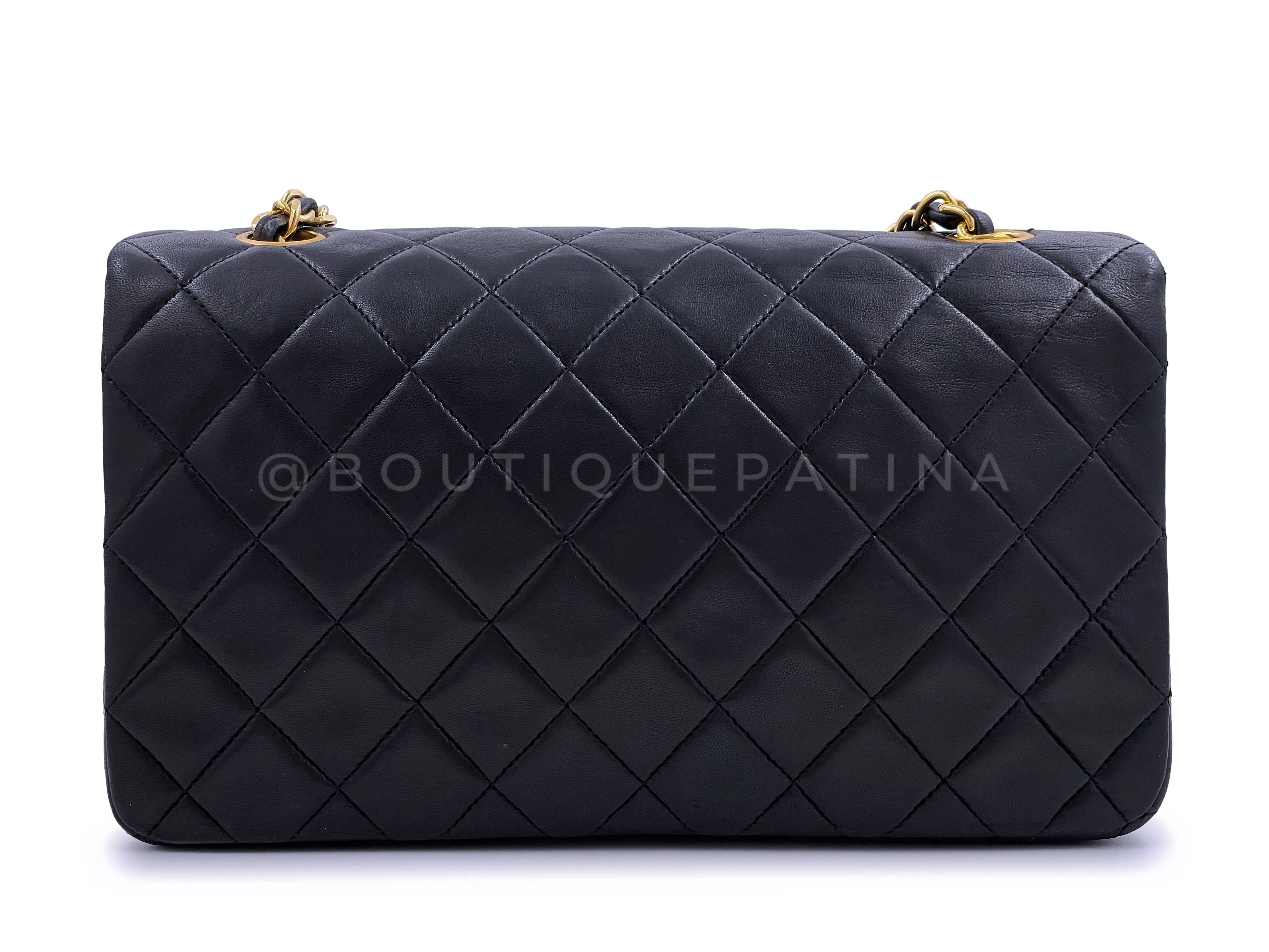 Chanel 1990 Vintage Black Full Flap Bag 24k GHW Lambskin