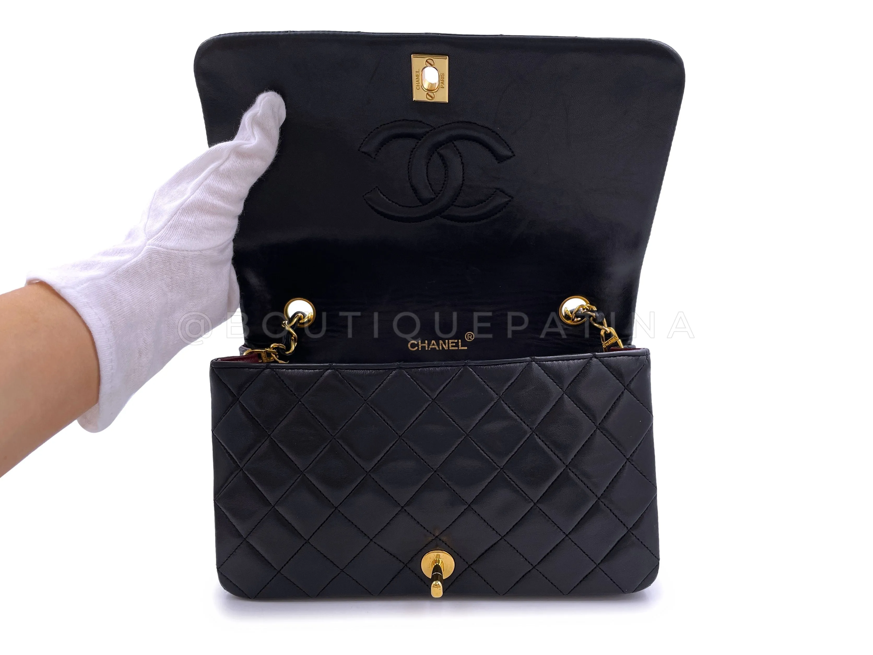 Chanel 1990 Vintage Black Full Flap Bag 24k GHW Lambskin
