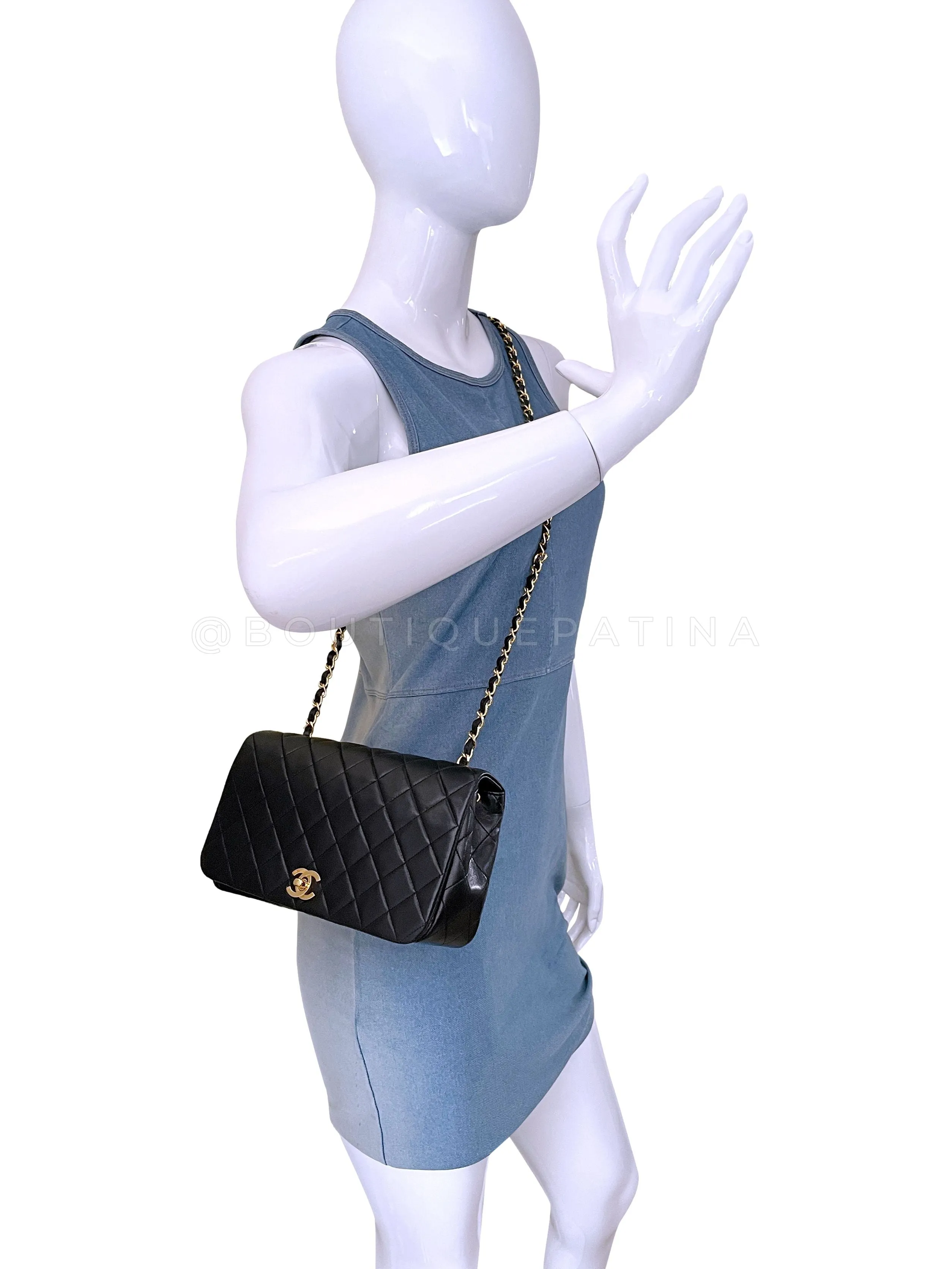 Chanel 1990 Vintage Black Timeless Full Flap Bag 24k GHW Lambskin