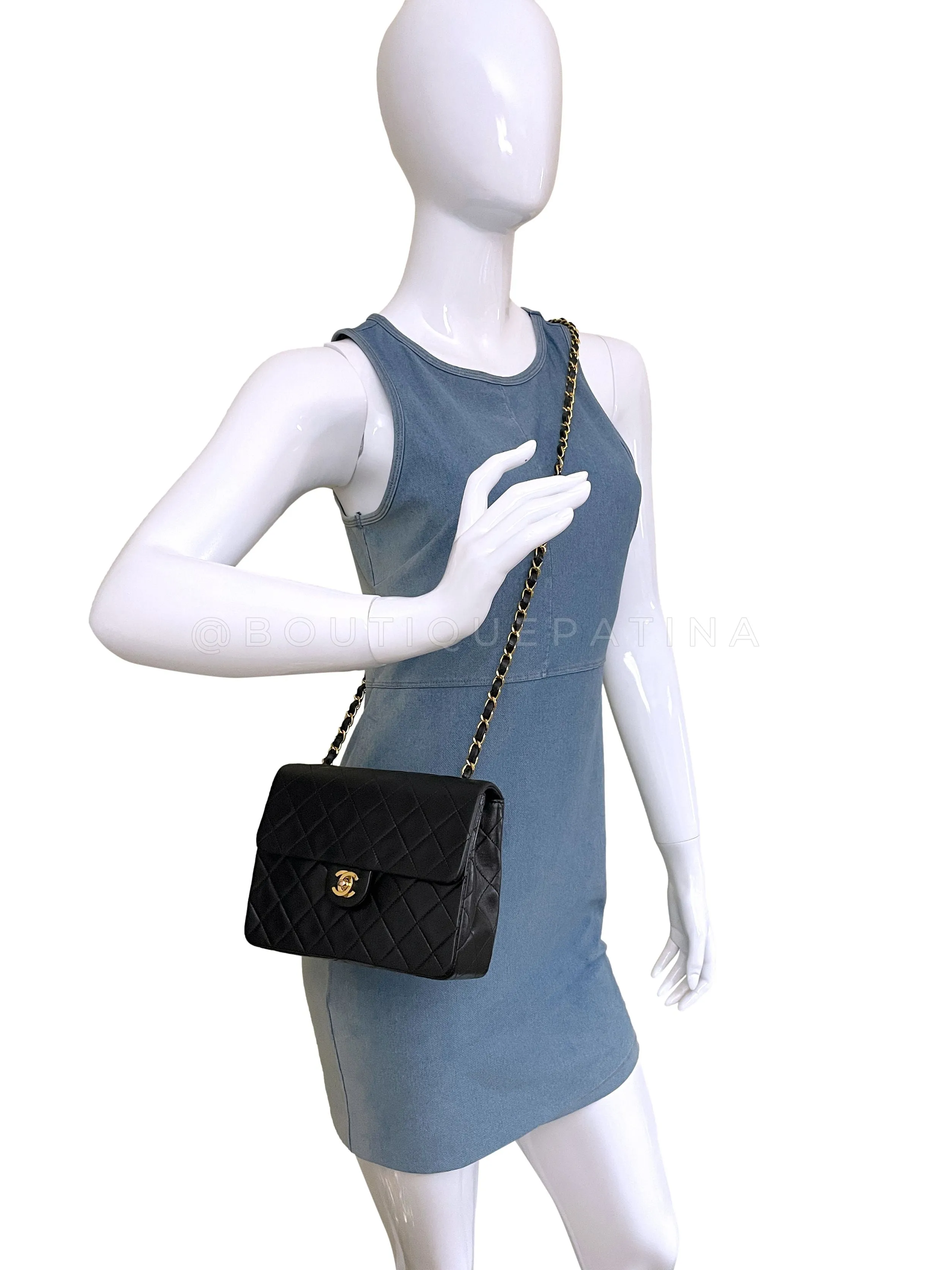 Chanel 1991 Vintage Black 20cm Square Mini Flap Bag 24k GHW