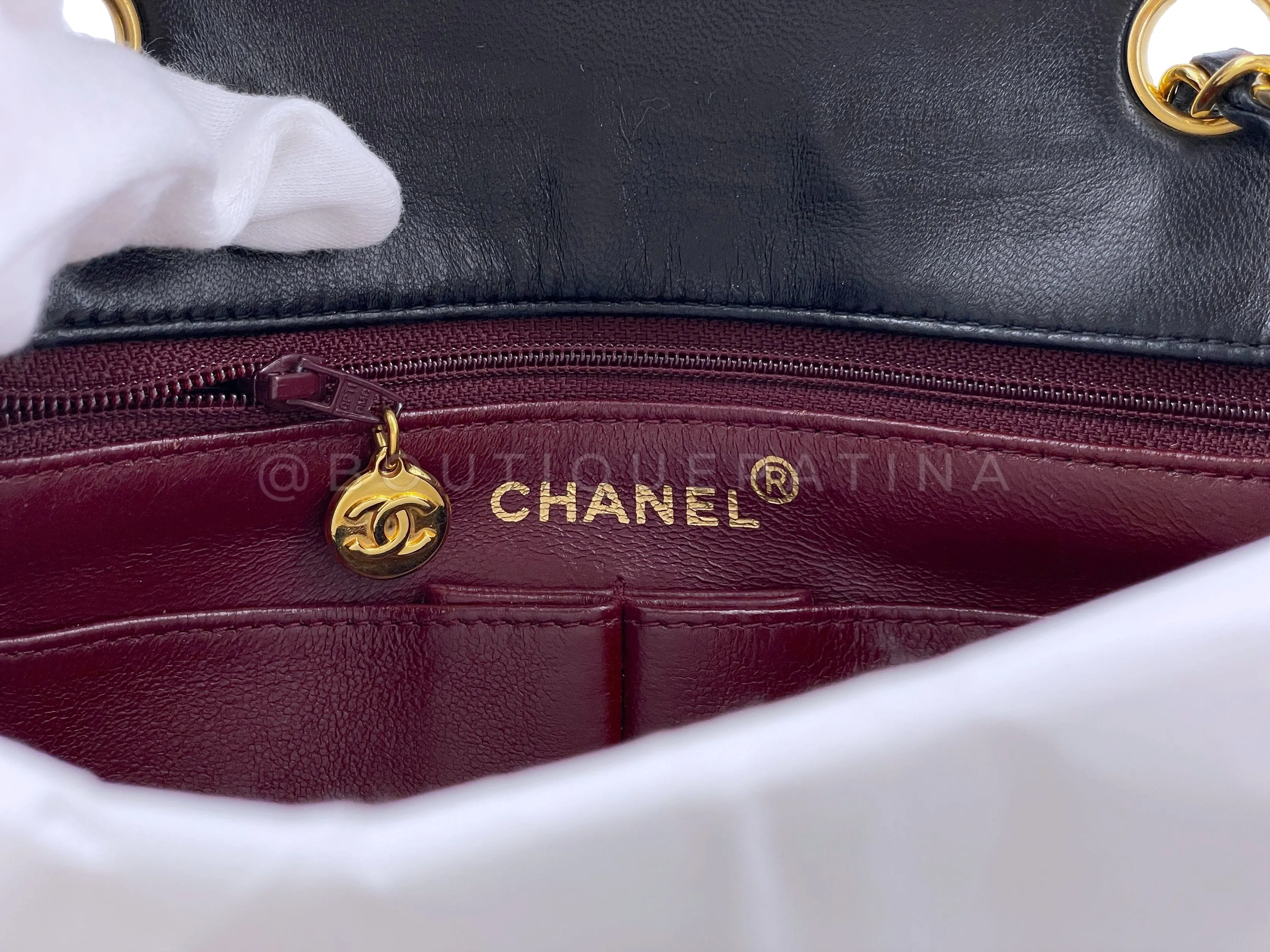 Chanel 1991 Vintage Black 20cm Square Mini Flap Bag 24k GHW