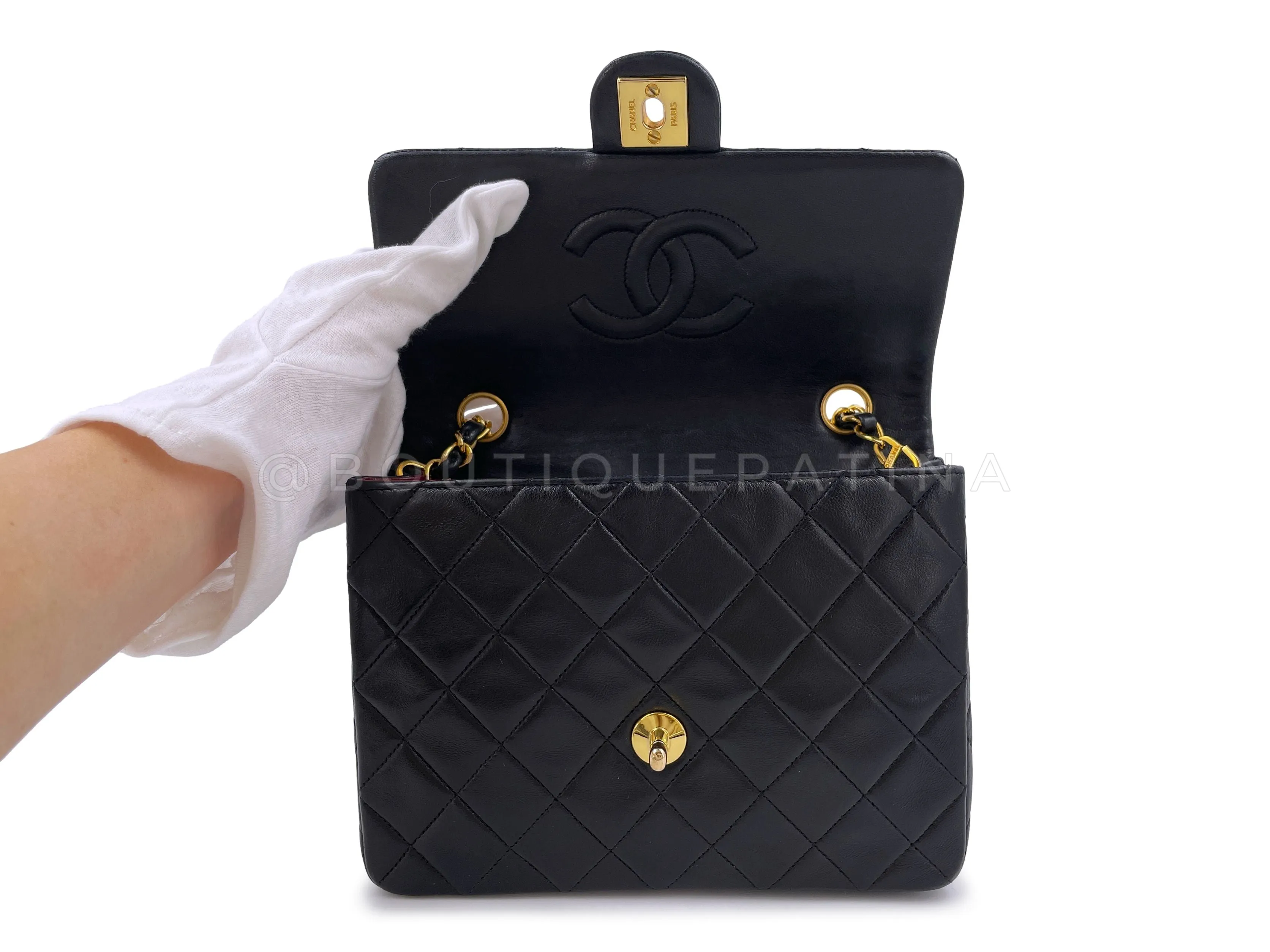 Chanel 1991 Vintage Black 20cm Square Mini Flap Bag 24k GHW