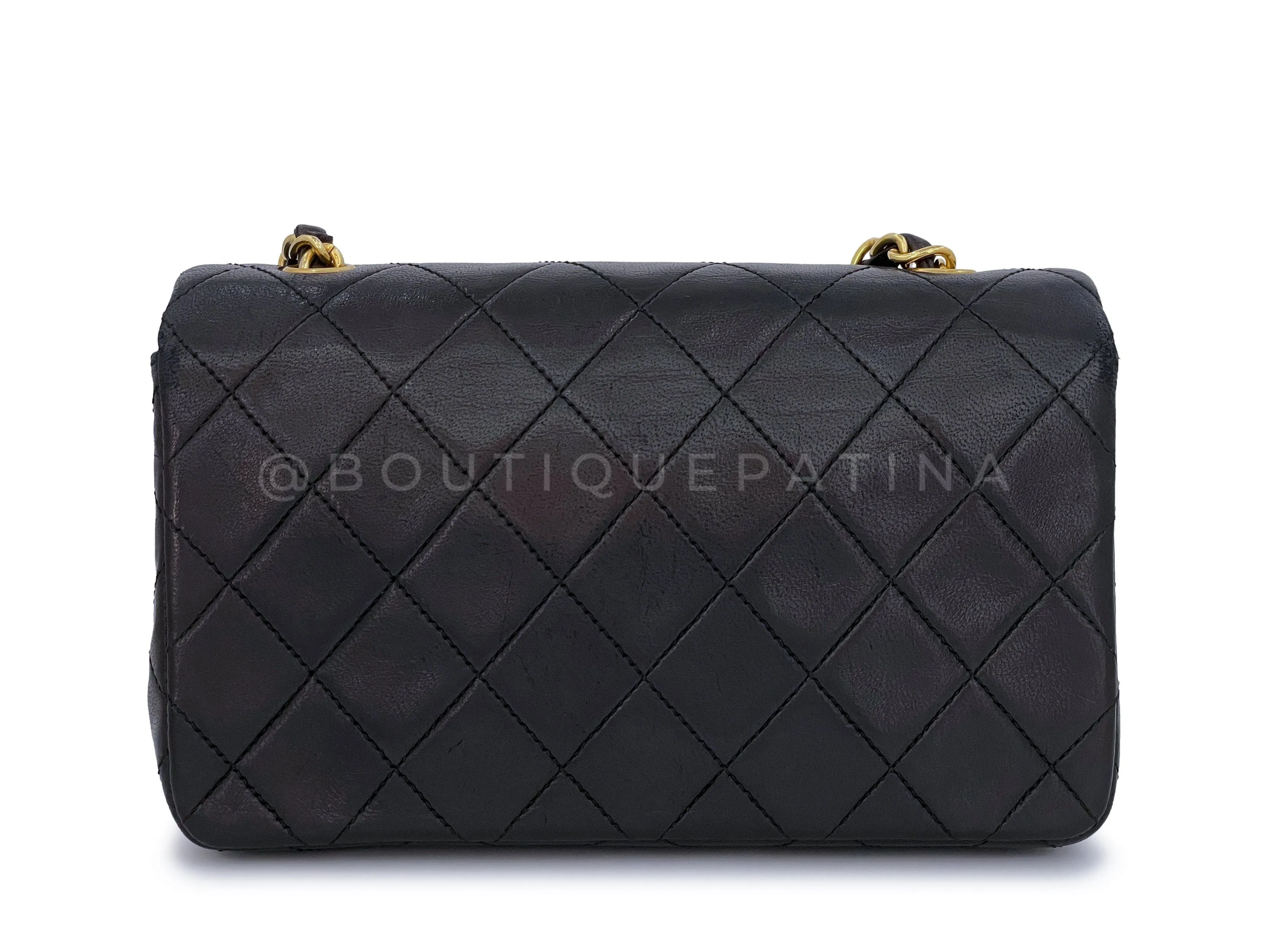 Chanel 1991 Vintage Black Quilted Small Full Flap Bag 24k GHW Lambskin