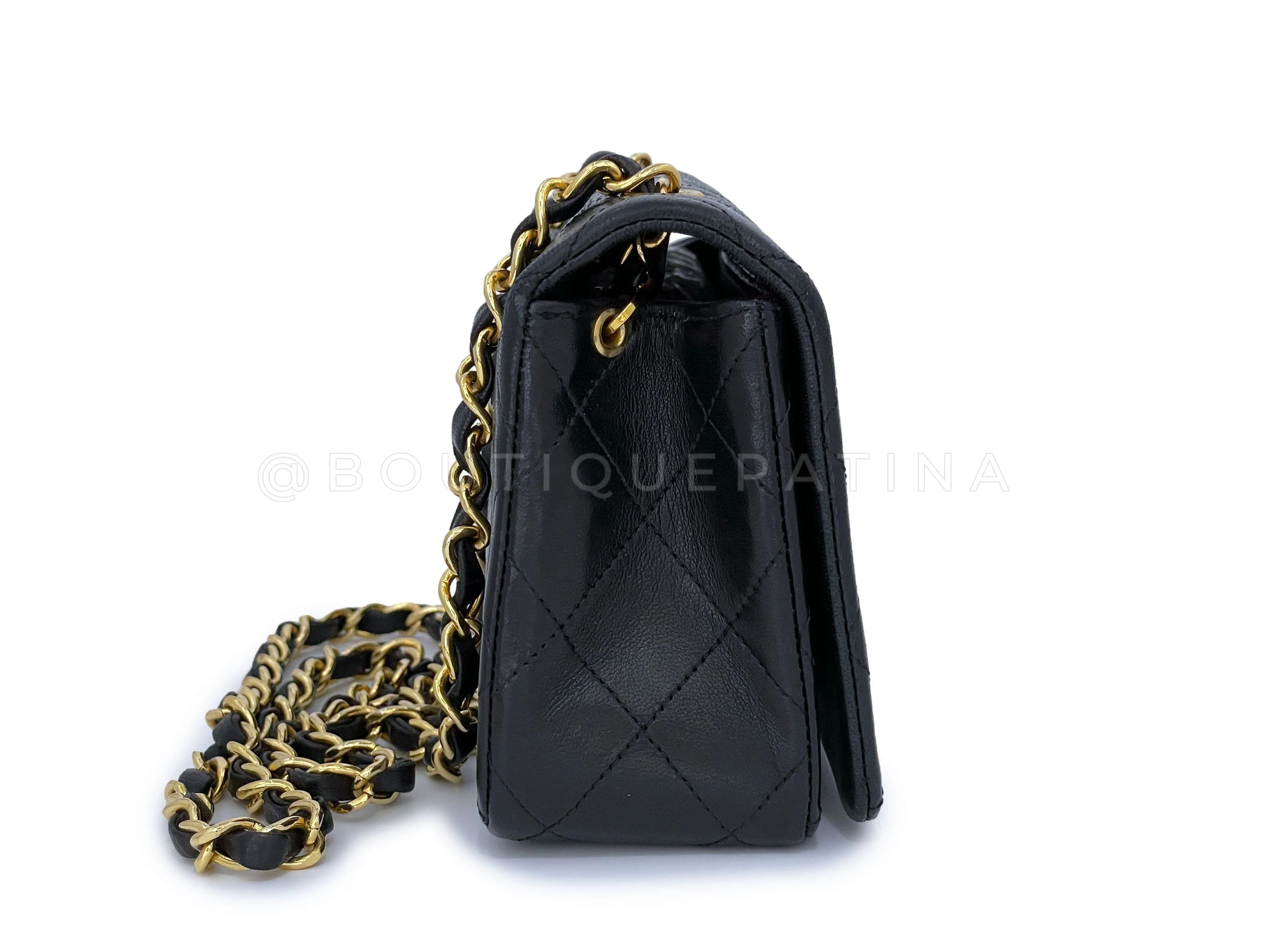 Chanel 1991 Vintage Black Quilted Small Full Flap Bag 24k GHW Lambskin