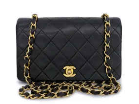 Chanel 1991 Vintage Black Quilted Small Full Flap Bag 24k GHW Lambskin Chanel 1991 Vintage Black Quilted Small Full Flap Bag 24k GHW Lambskin