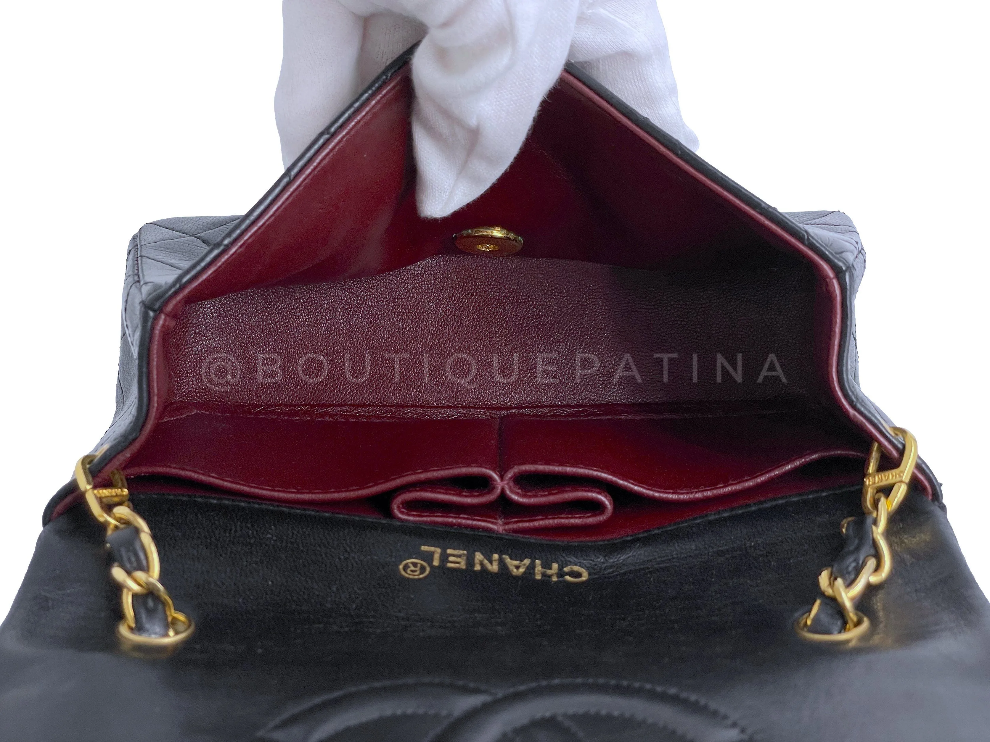 Chanel 1991 Vintage Black Quilted Small Full Flap Bag 24k GHW Lambskin