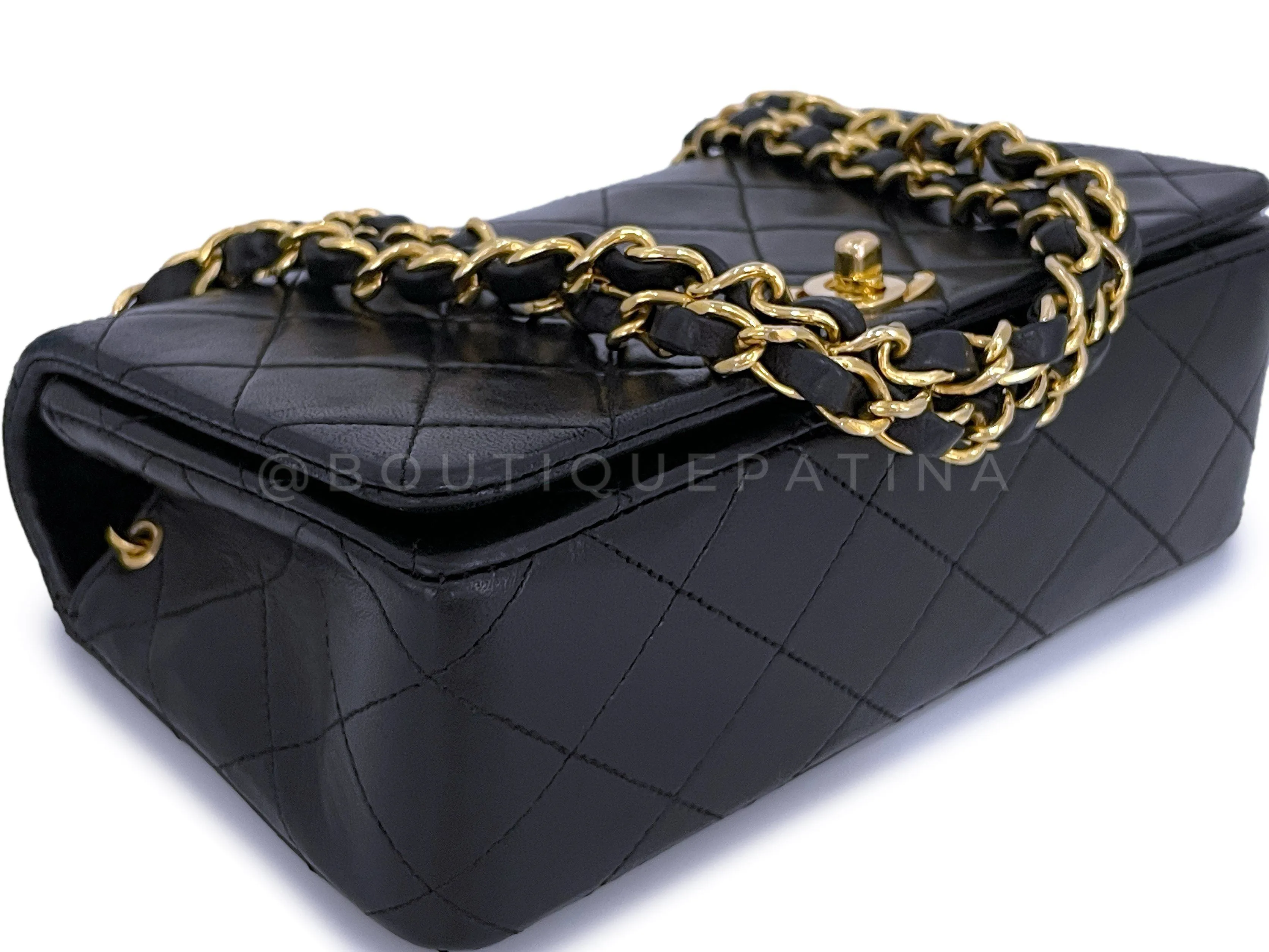 Chanel 1991 Vintage Black Quilted Small Full Flap Bag 24k GHW Lambskin