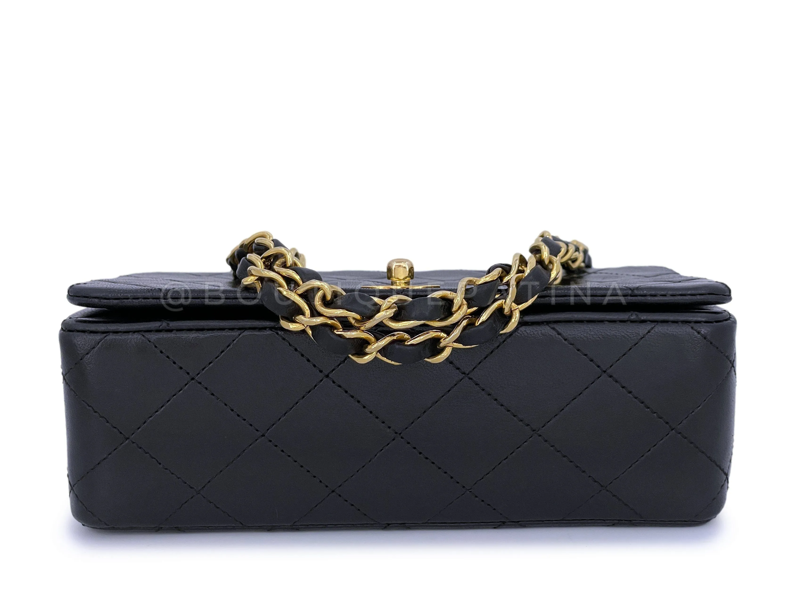 Chanel 1991 Vintage Black Quilted Small Full Flap Bag 24k GHW Lambskin