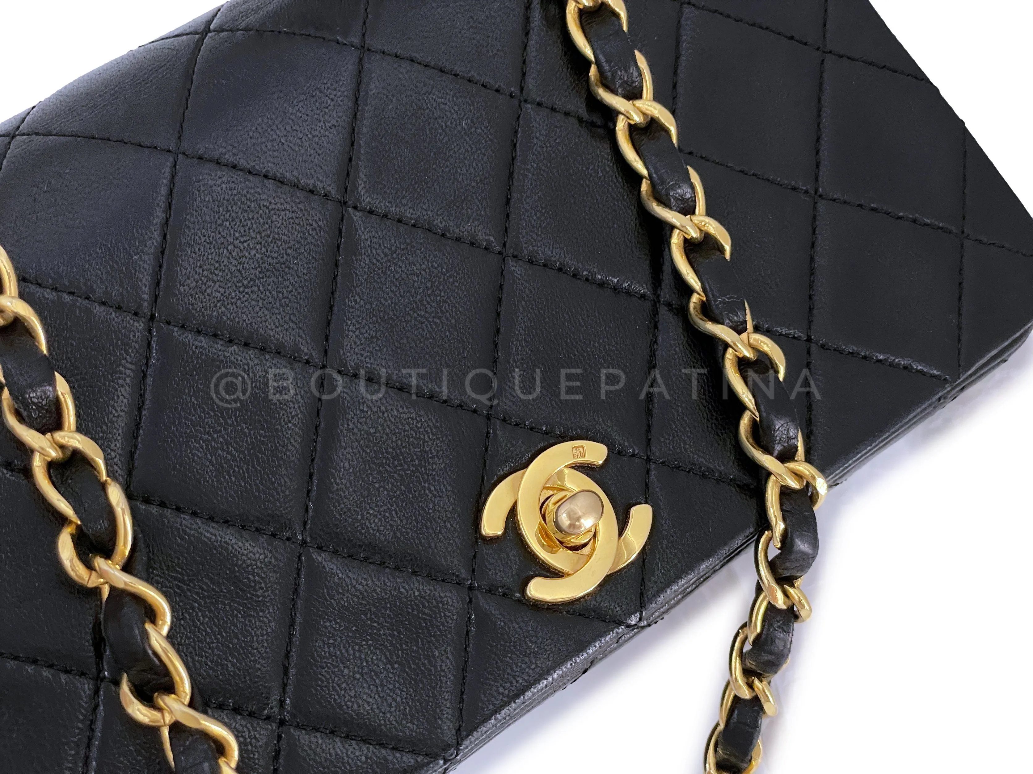 Chanel 1991 Vintage Black Quilted Small Full Flap Bag 24k GHW Lambskin