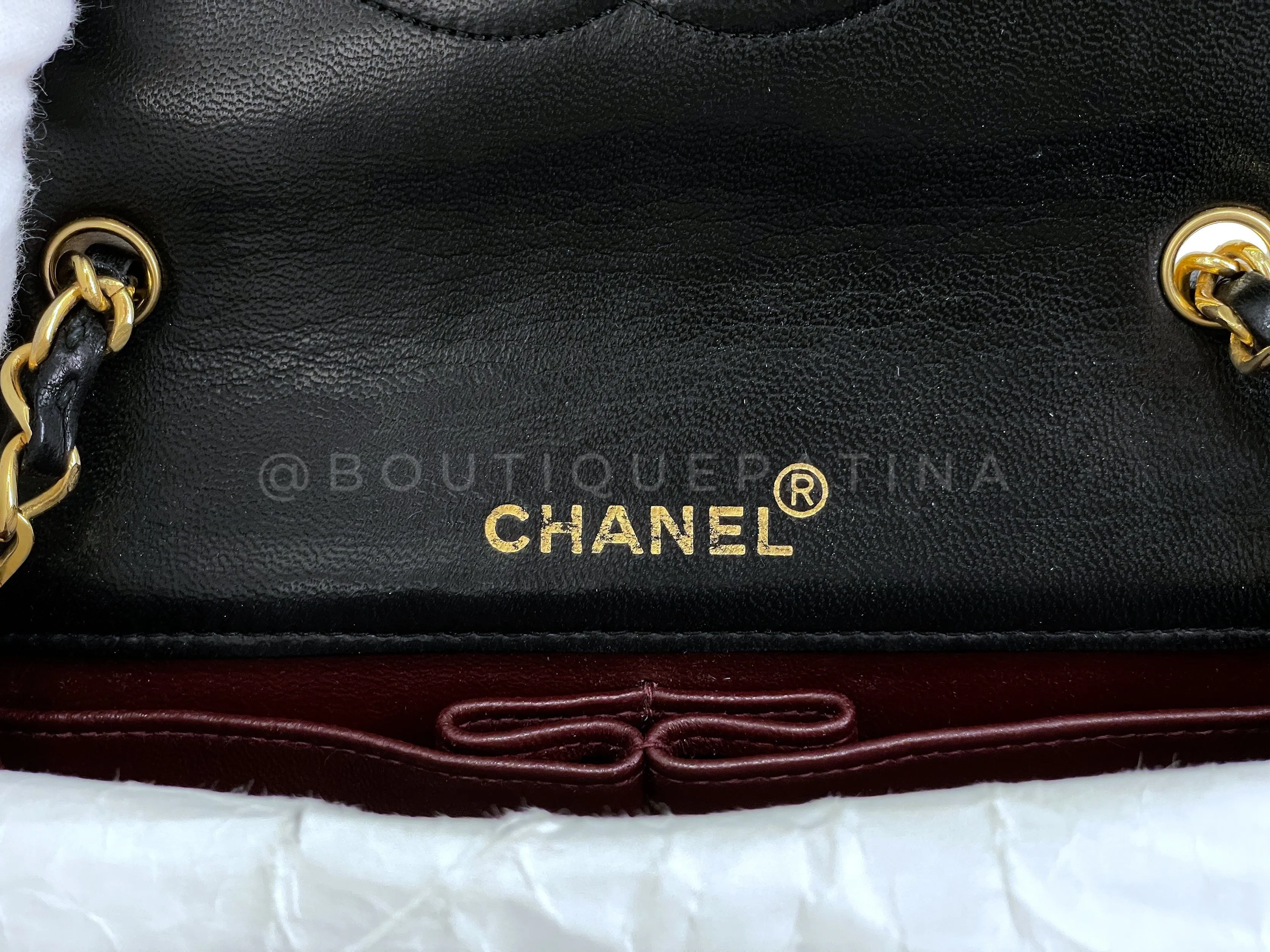 Chanel 1991 Vintage Black Quilted Small Full Flap Bag 24k GHW Lambskin