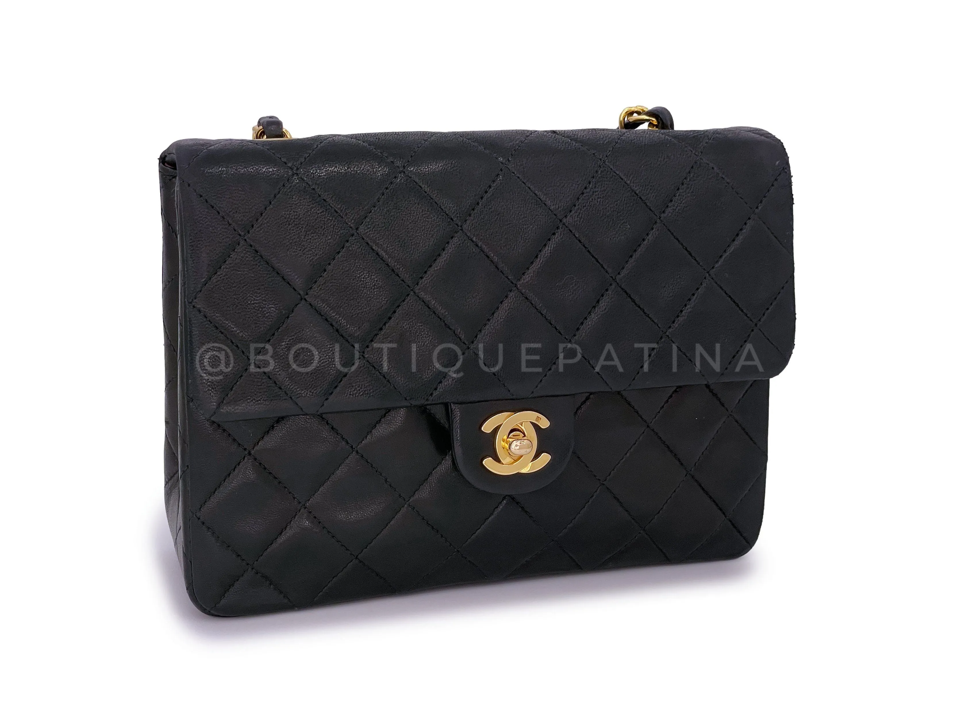 Chanel 1992 Vintage Black 20cm Mini Flap Bag 24k GHW Lambskin