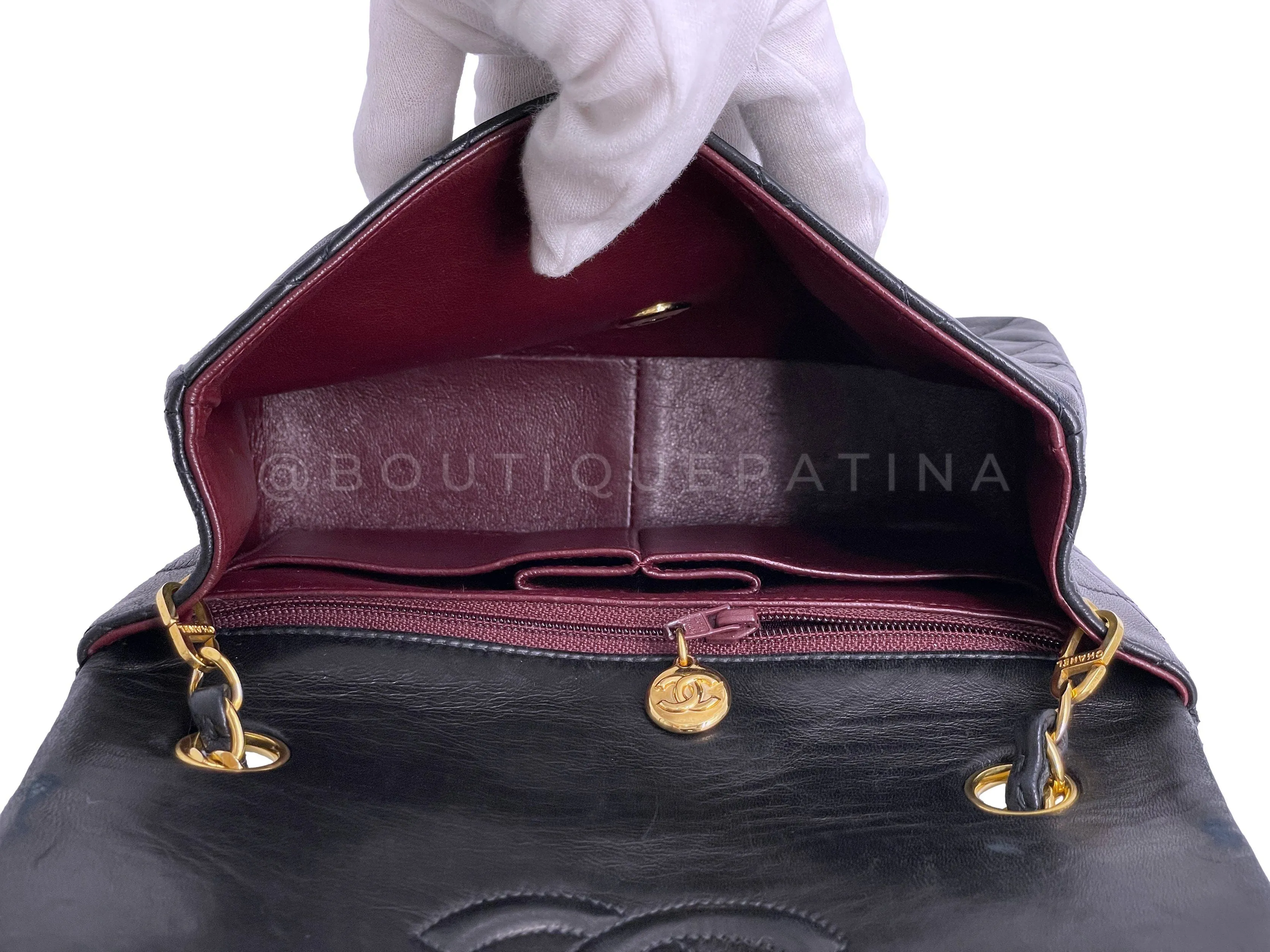 Chanel 1992 Vintage Black 20cm Mini Flap Bag 24k GHW Lambskin