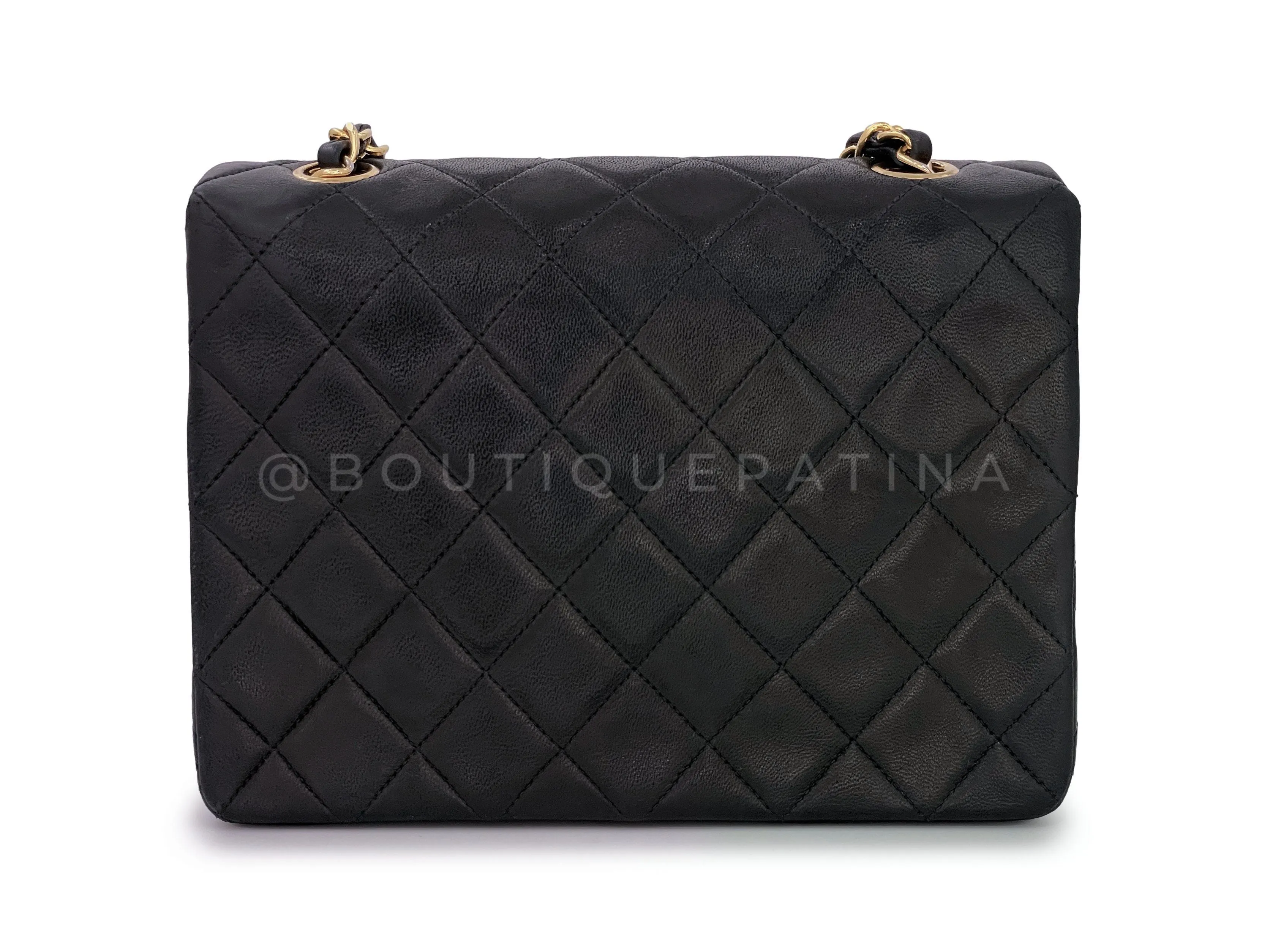 Chanel 1992 Vintage Black 20cm Mini Flap Bag 24k GHW Lambskin