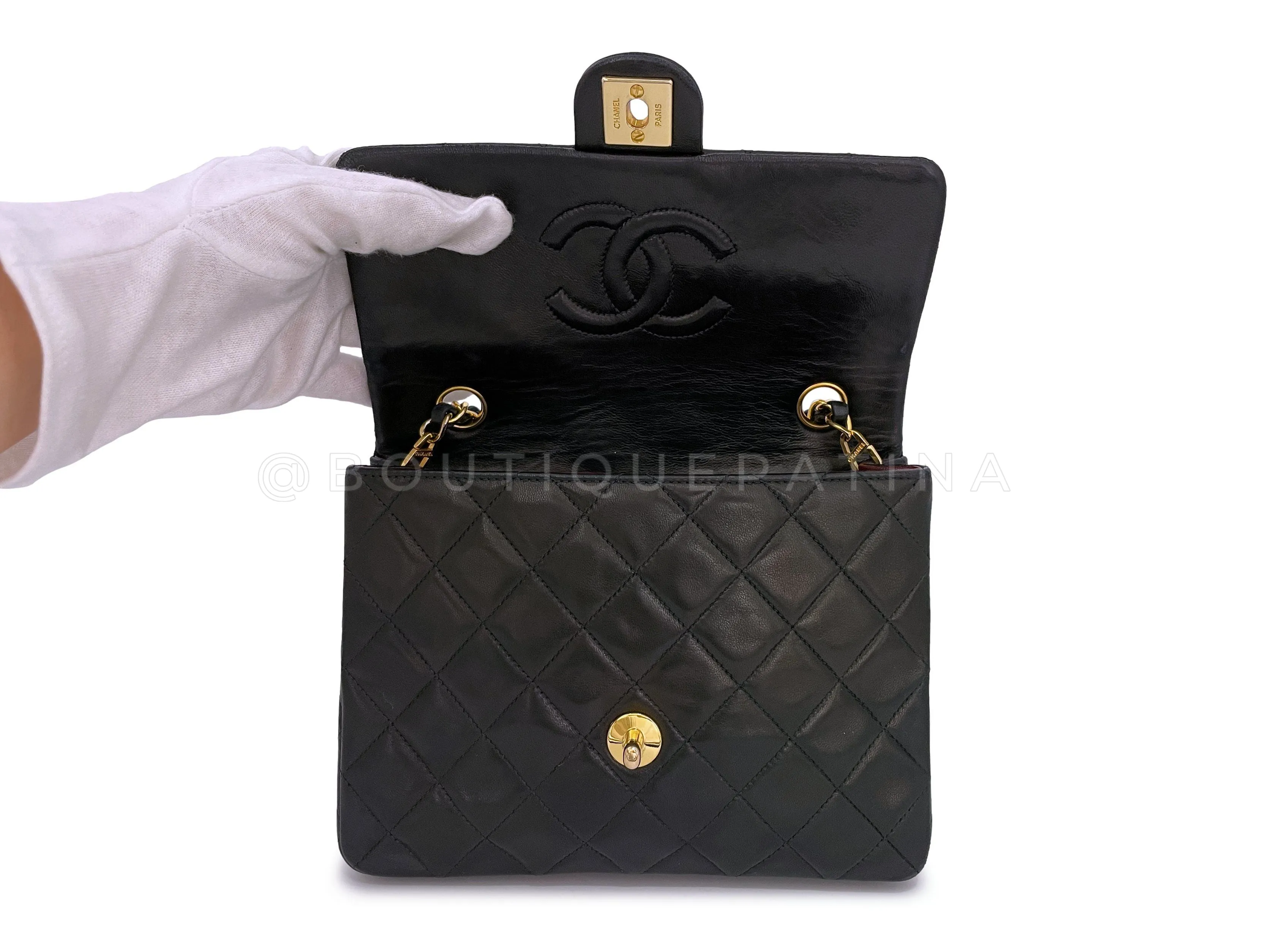 Chanel 1992 Vintage Black 20cm Mini Flap Bag 24k GHW Lambskin
