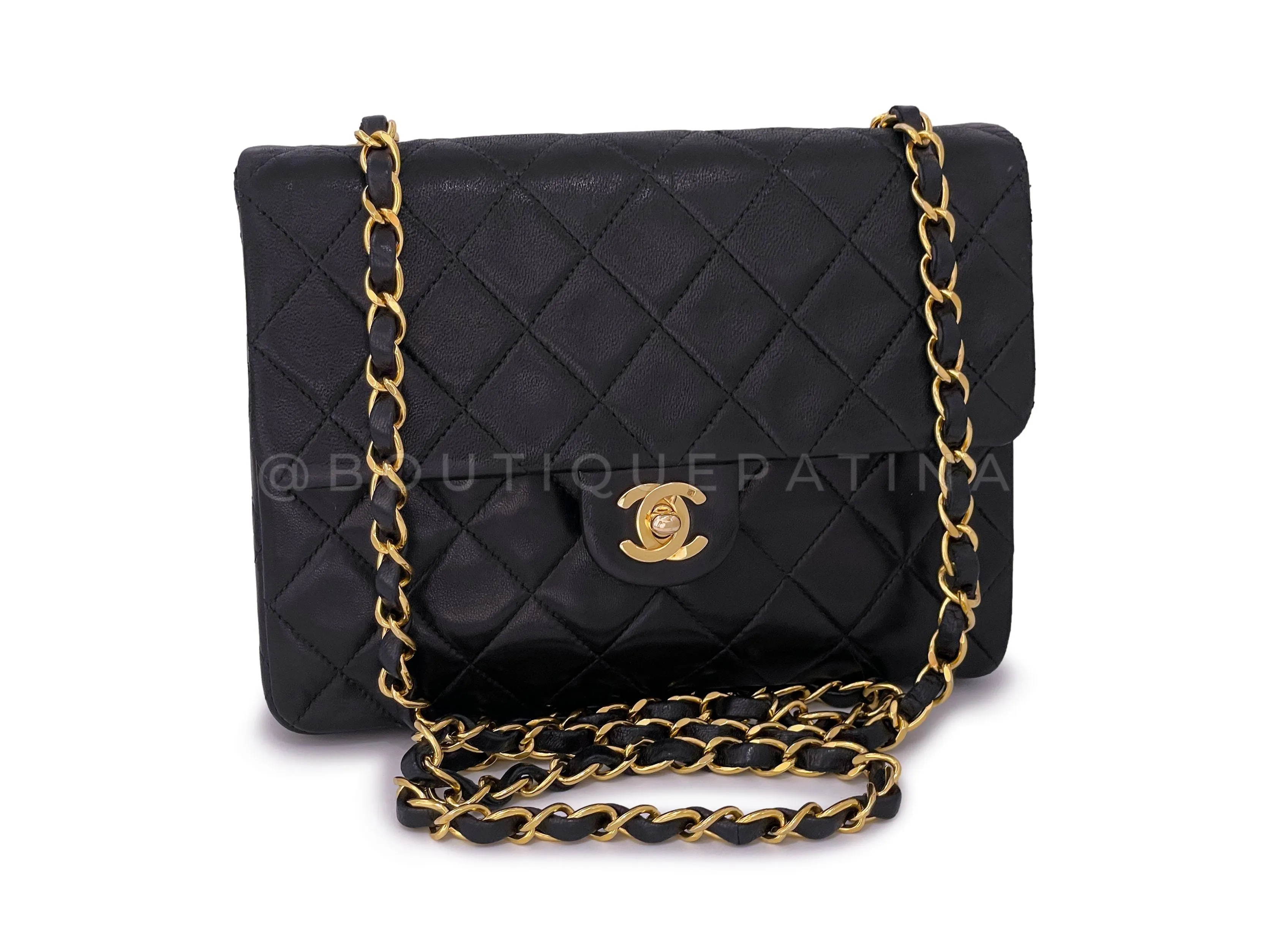 Chanel 1992 Vintage Black 20cm Mini Flap Bag 24k GHW Lambskin