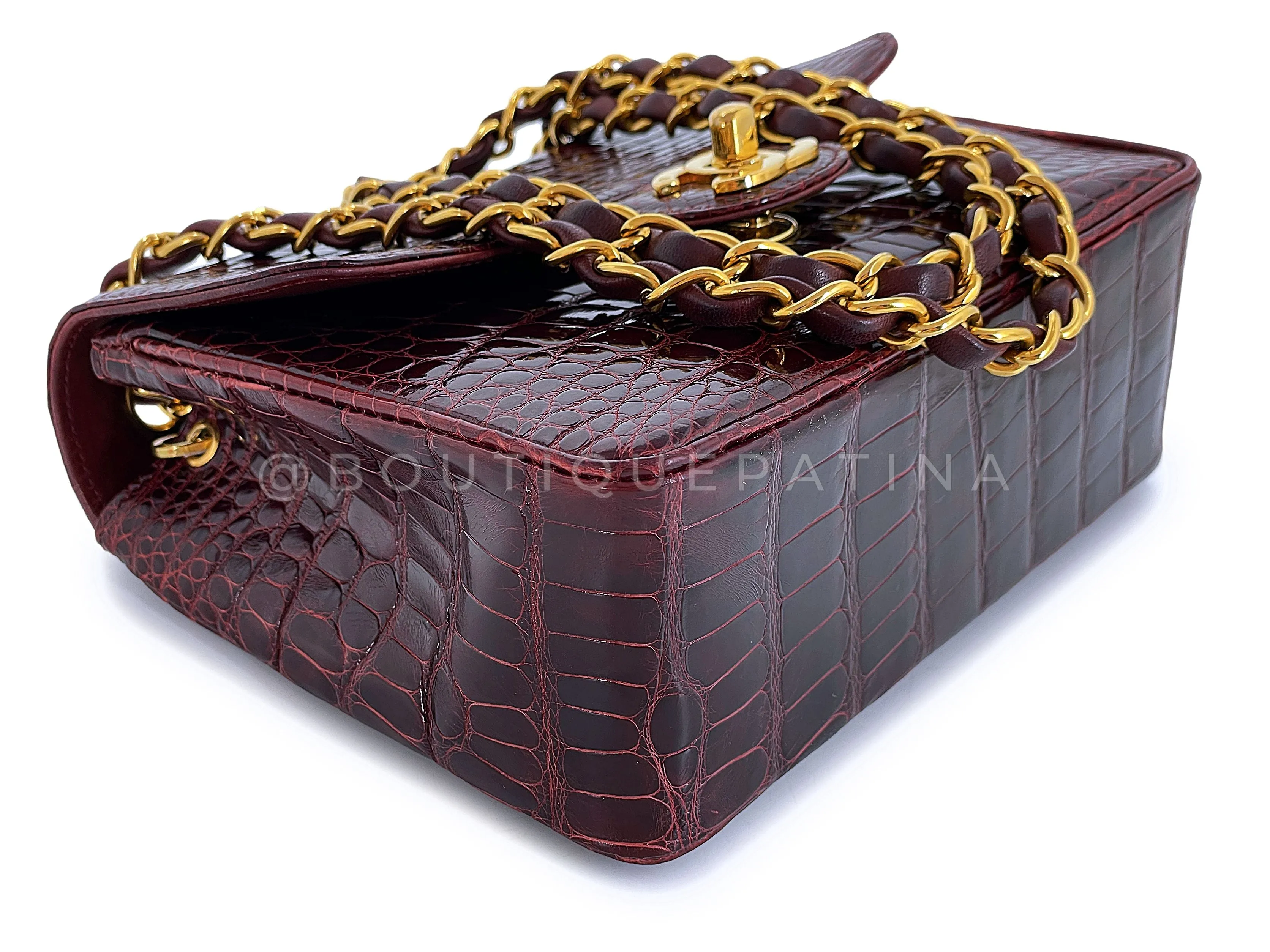 Chanel 1996 Vintage Burgundy Alligator Crocodile Square Mini Flap Bag 24k GHW