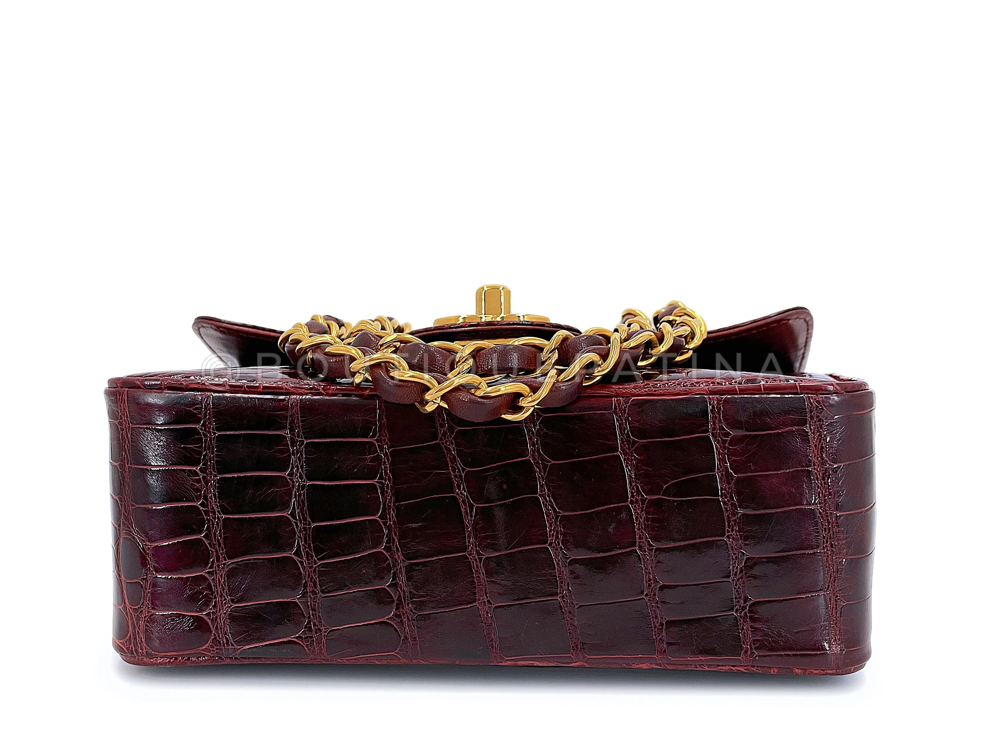 Chanel 1996 Vintage Burgundy Alligator Crocodile Square Mini Flap Bag 24k GHW
