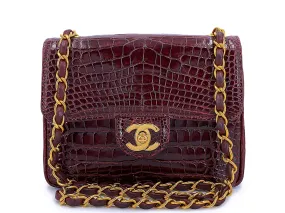 Chanel 1996 Vintage Burgundy Alligator Crocodile Square Mini Flap Bag 24k GHW Chanel 1996 Vintage Burgundy Alligator Crocodile Square Mini Flap Bag 24k GHW