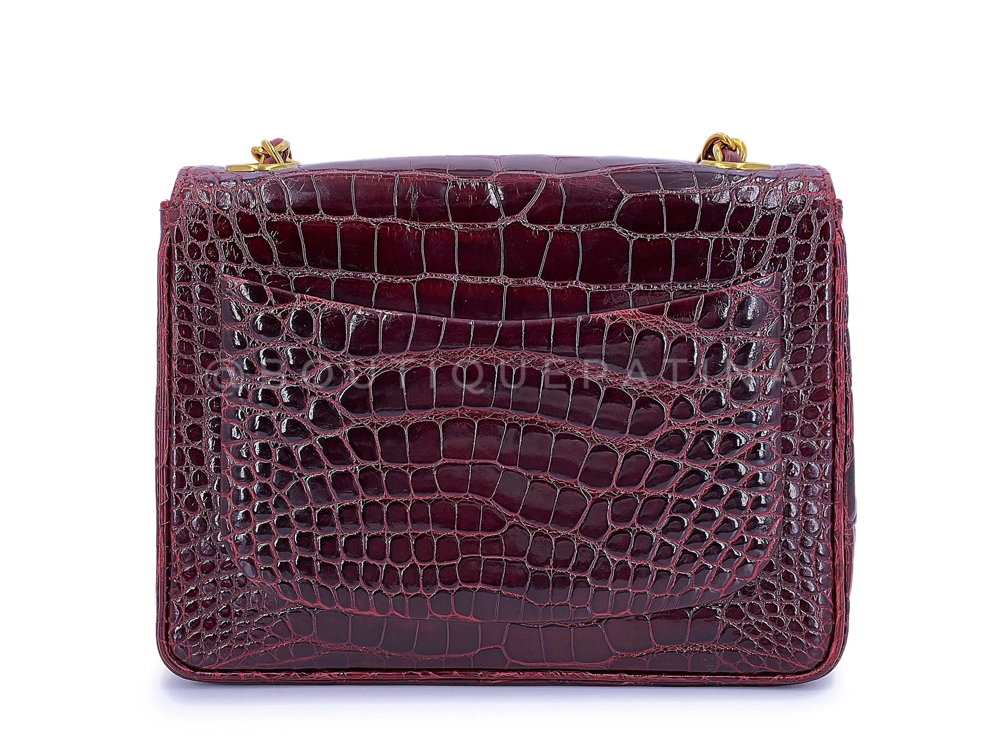 Chanel 1996 Vintage Burgundy Alligator Crocodile Square Mini Flap Bag 24k GHW