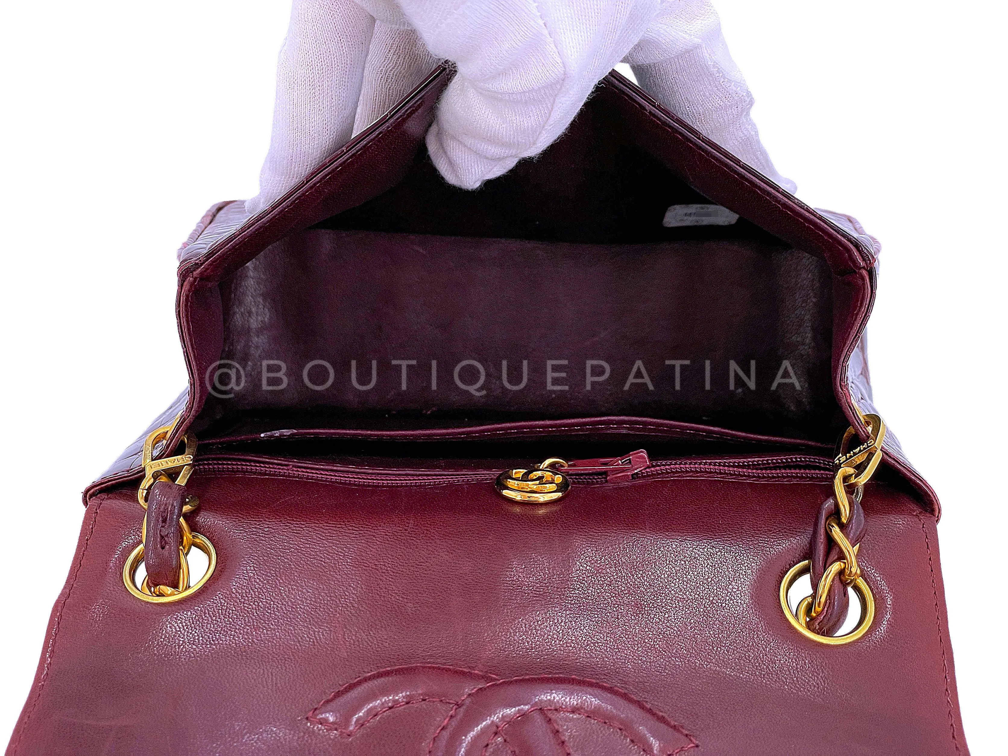 Chanel 1996 Vintage Burgundy Alligator Crocodile Square Mini Flap Bag 24k GHW