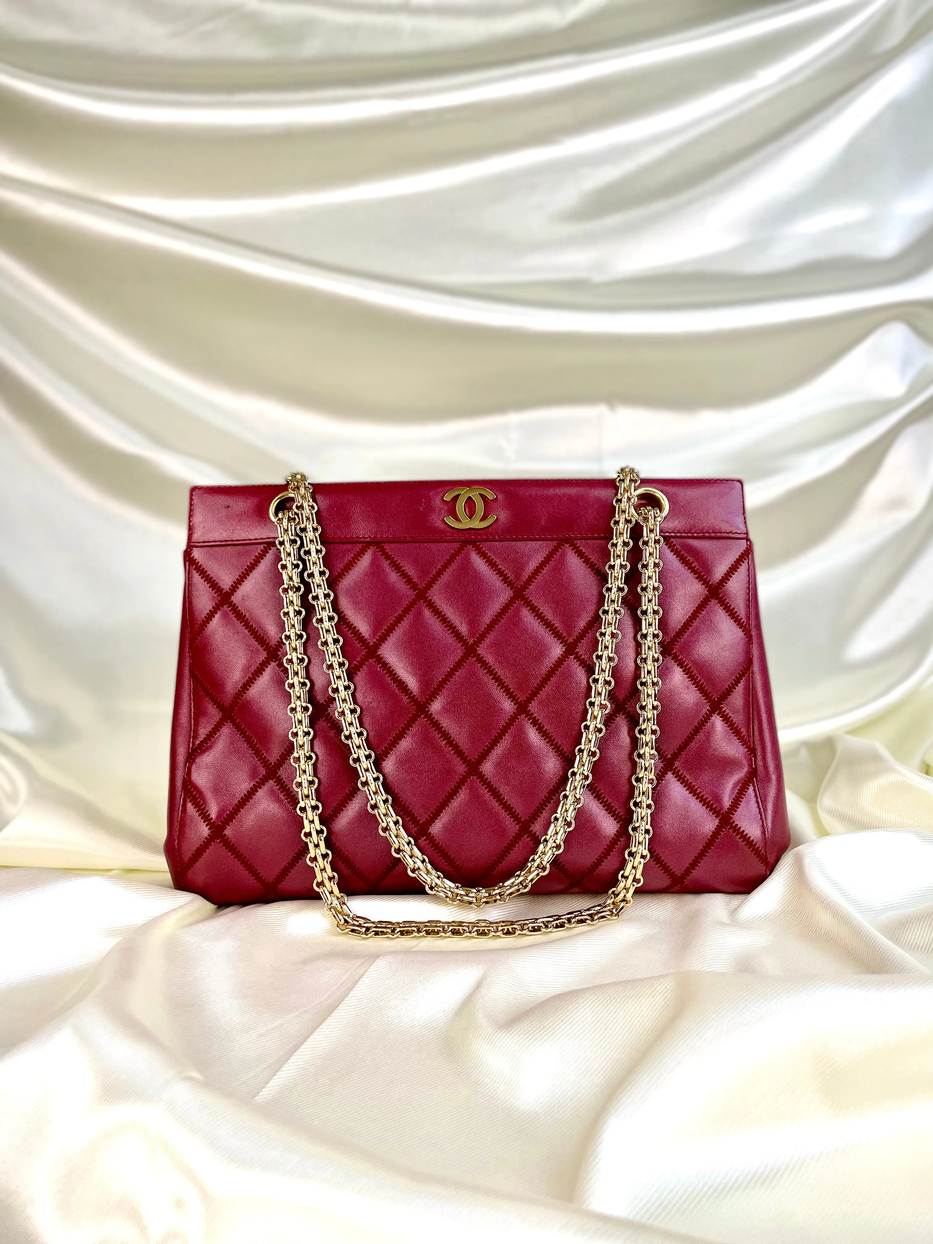 Chanel Calfskin Chain Burgundy Tote