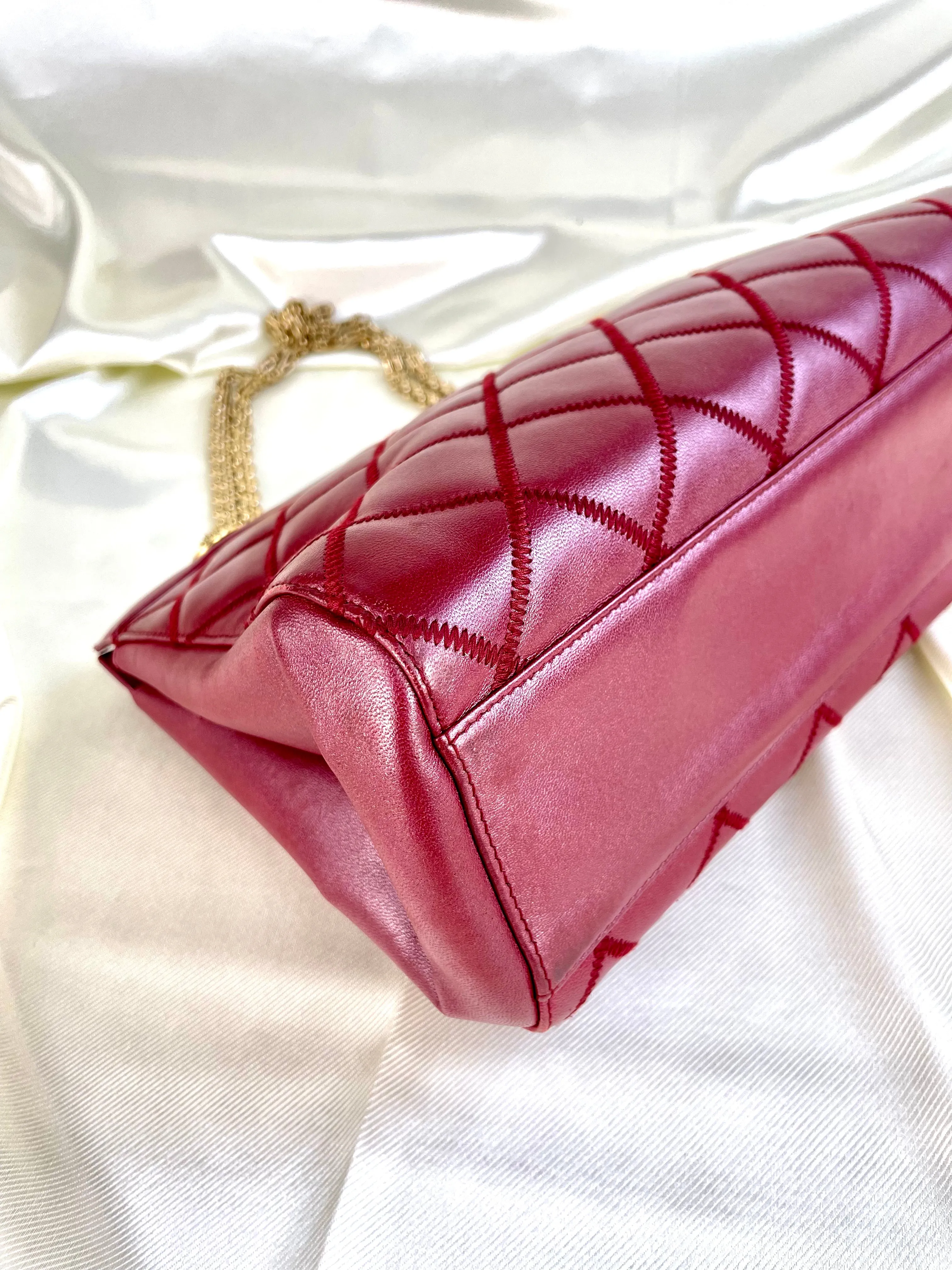 Chanel Calfskin Chain Burgundy Tote